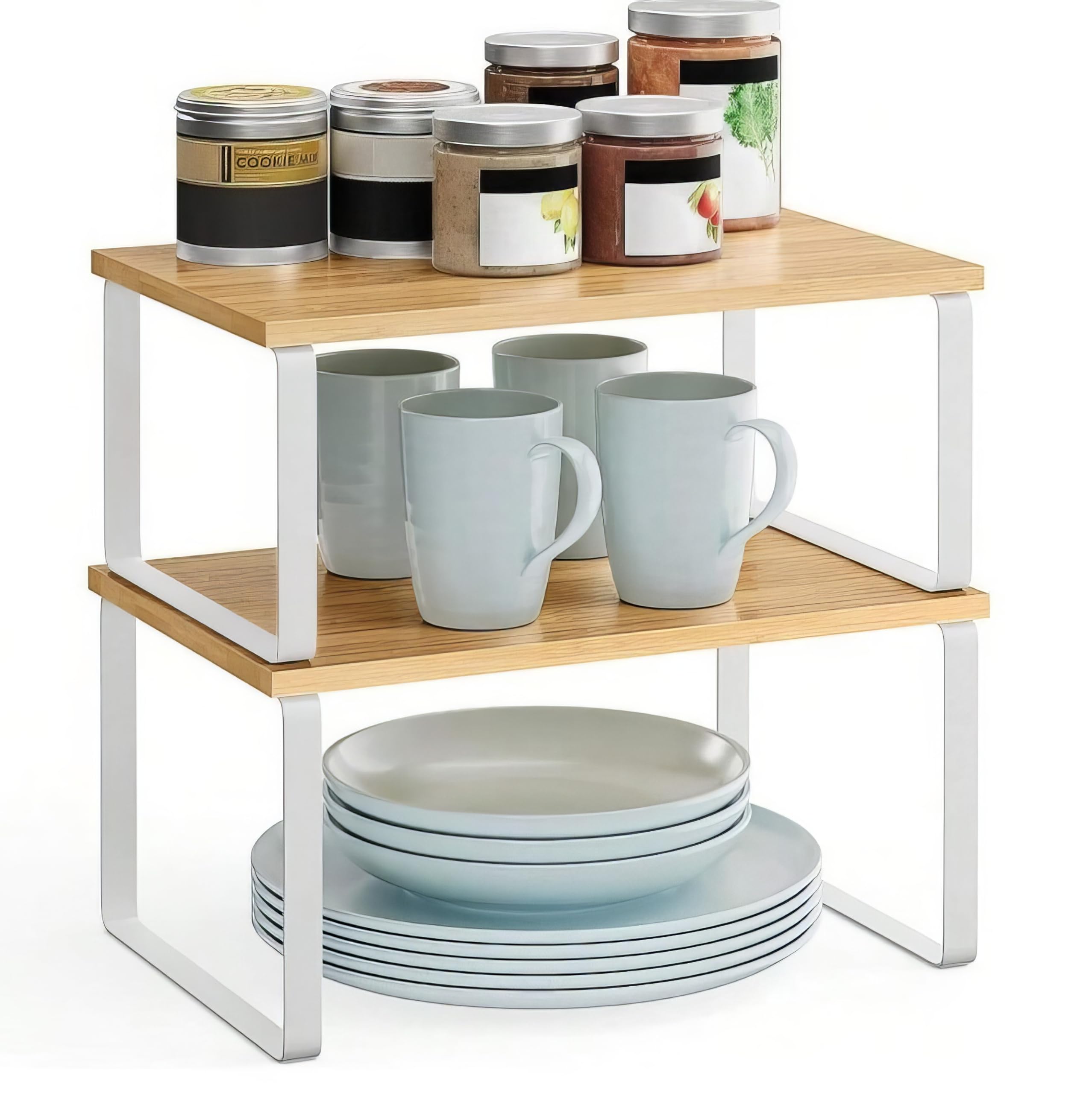 Decorlay Metal & Wooden Free Standing Shelf Organizer Bathroom Kitchen Counter Top Shelves, Spice Rack For Pantry Dressing Cabin