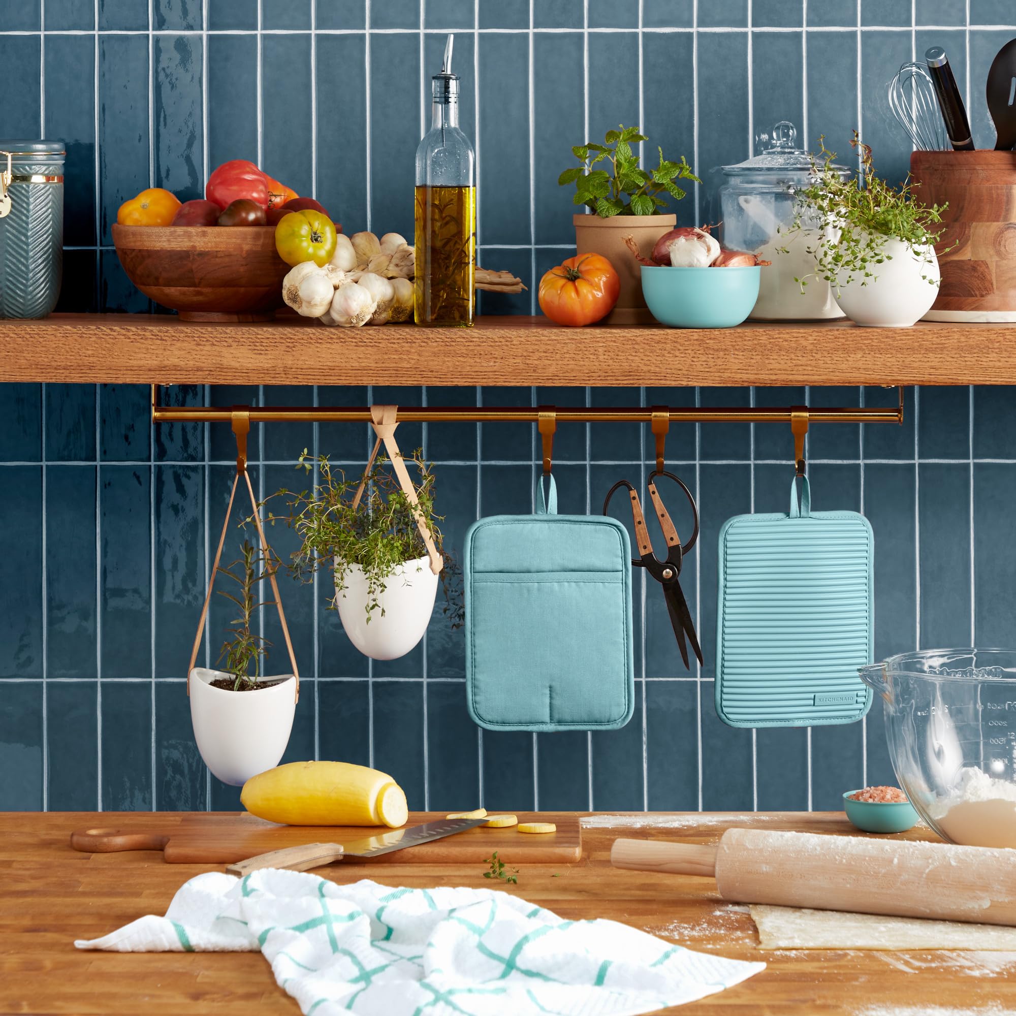 KitchenAid Ribbed Soft Silicone Pot Holder 2-Pack Set, Mineral Water Aqua, 7x9