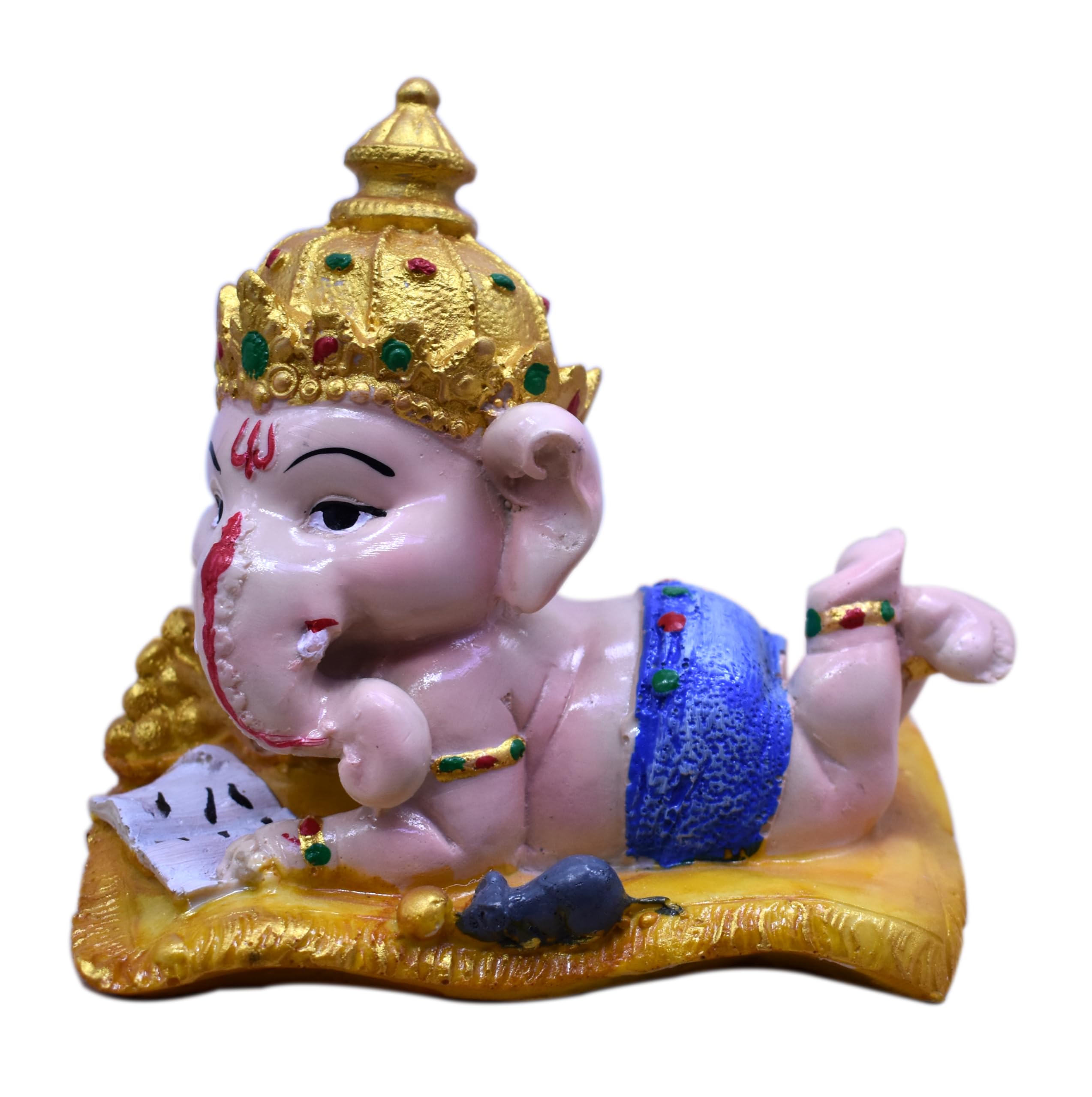 Jyesh Jewel Resin Book Reading Lord Ganesha Showpiece | Sleeping Ganpati Statue For Home, Office And Table Decoration (Multicolo