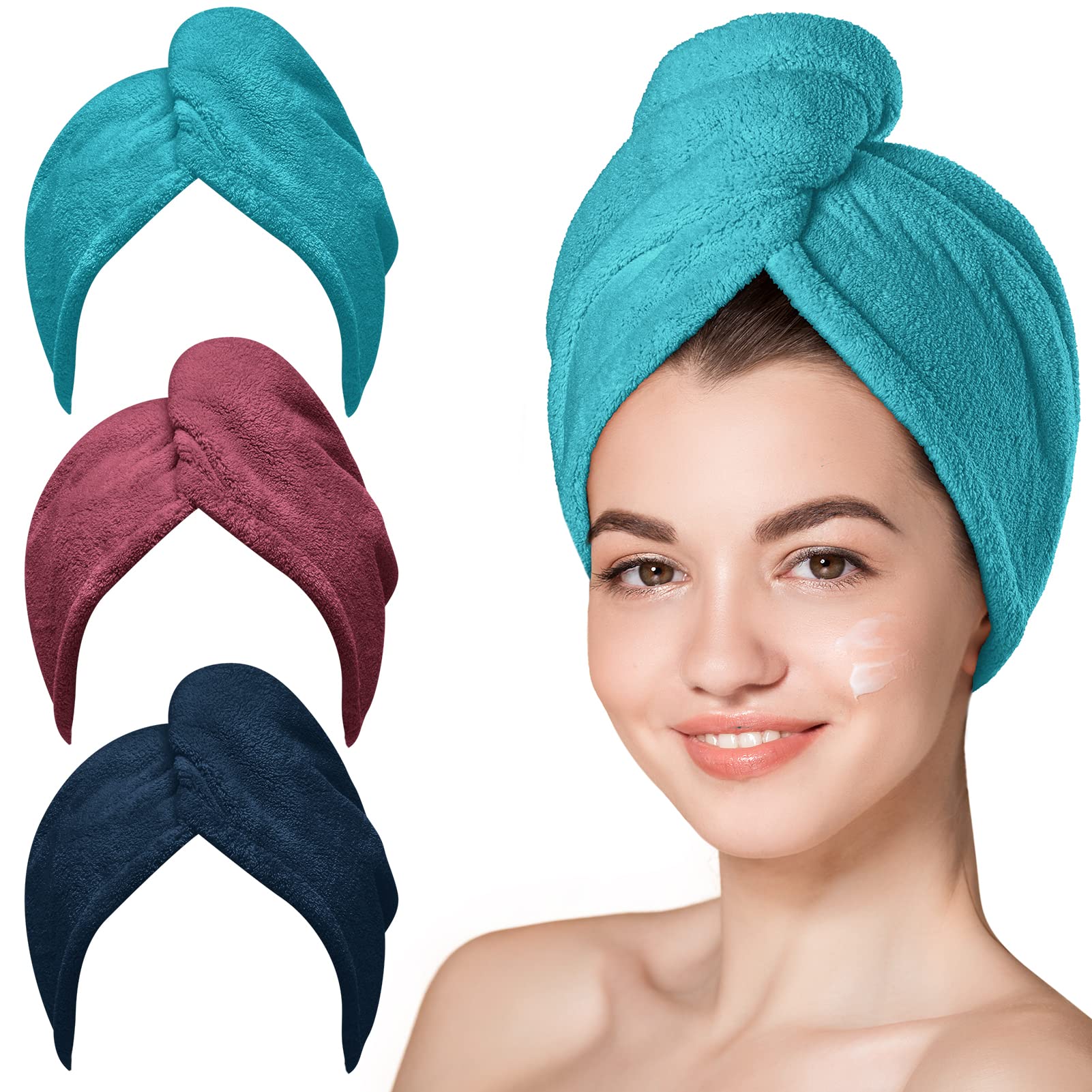 Hicober Microfiber Hair Towel, 3 Packs Hair Turbans for Wet Hair, Drying Hair Wrap Towels for Curly Hair Women Anti Frizz (Plum,