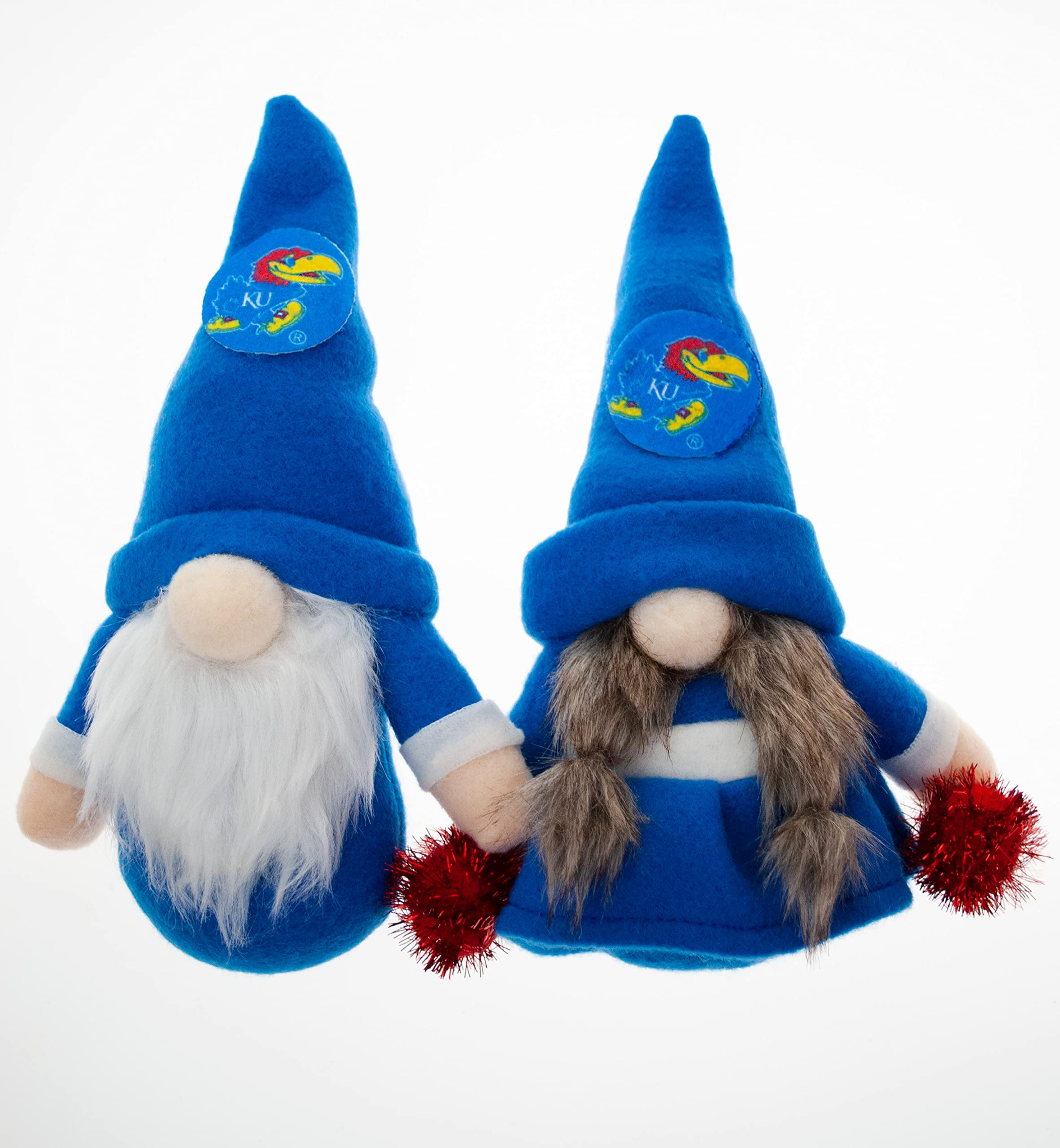 University of Kansas Jayhawks Set of 2 Plush Gnome Christmas Tree Ornaments by Hannas Handiworks - Fan/Cheerleader Holiday/Dorm 
