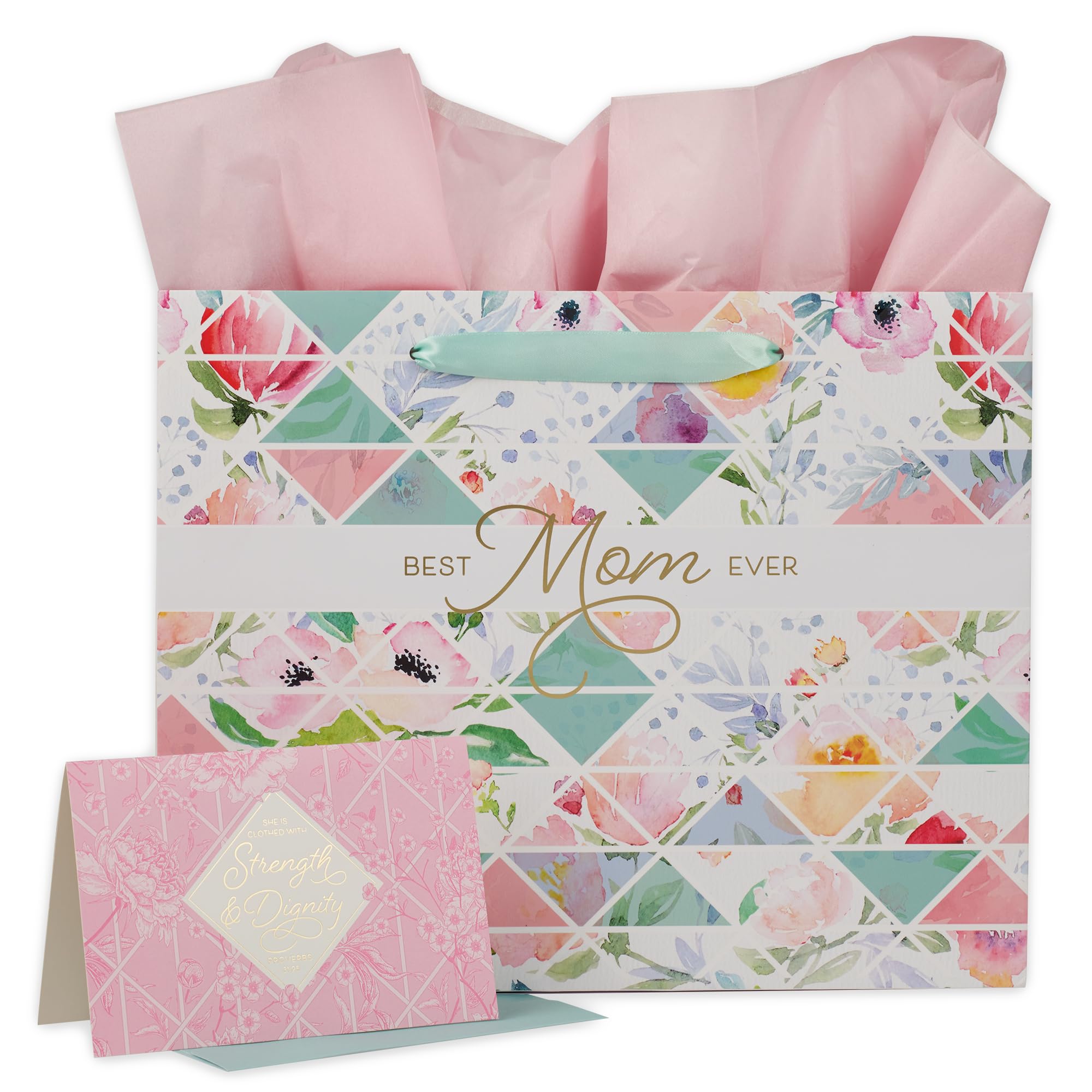 Christian Art Gifts Large Landscape Gift Bag For Women Wscripture Greeting Card  Tissue Paper Set: Best Mom Ever - Wrapping Esse