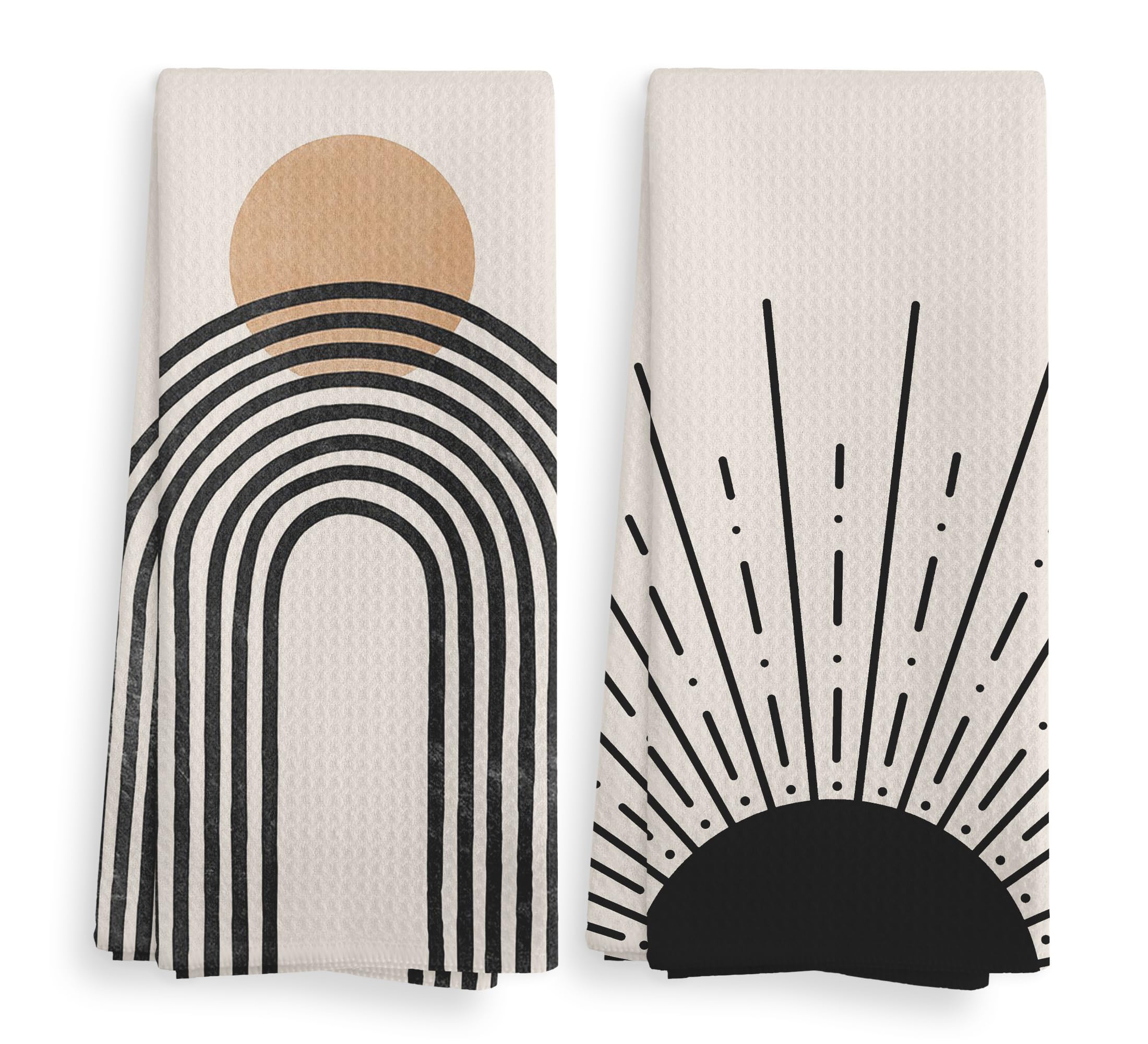 Boho Black Sun Sunrise Sunshine Rainbow Kitchen Towels and Dishcloths Sets of 2,Bohemian Absorbent Drying Cloth Hand Towels Tea 