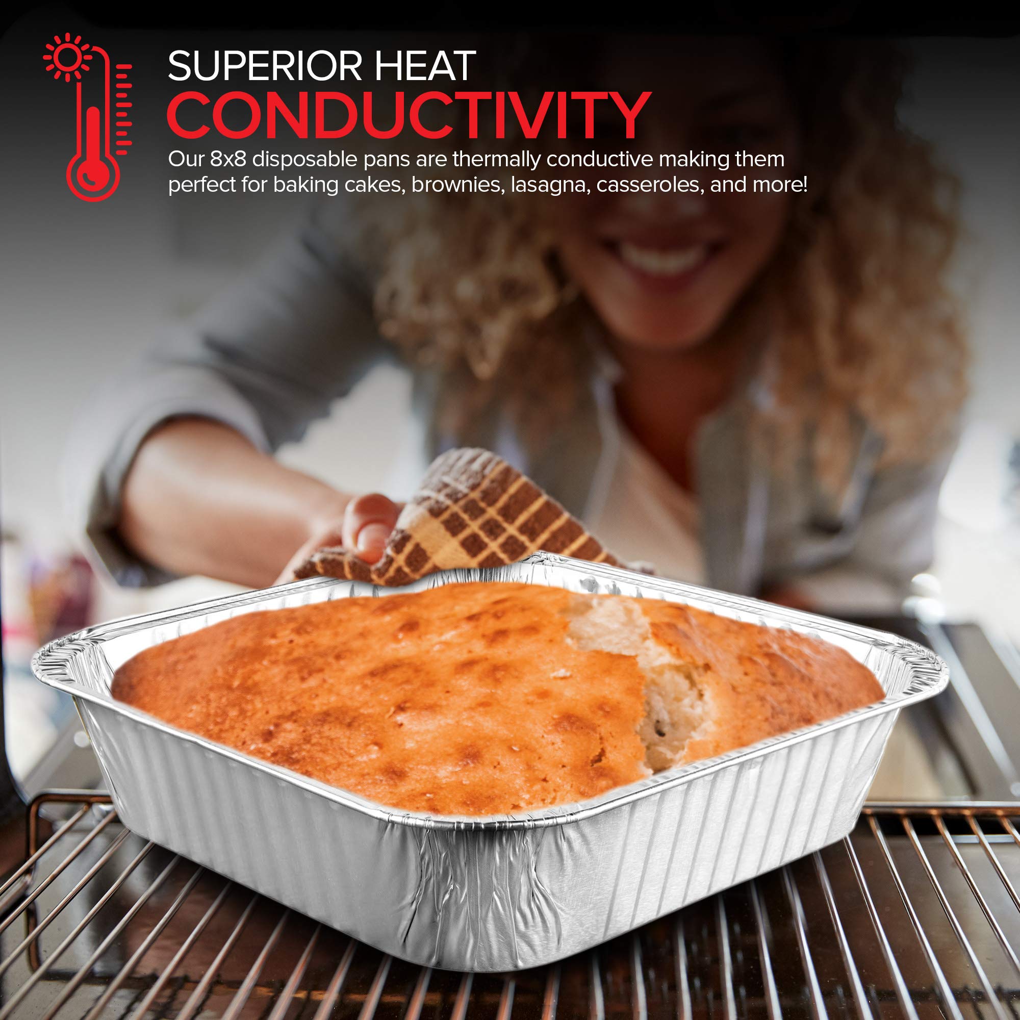 8X8 Foil Pans (50 Pack) 8 Inch Square Aluminum Pans - Foil Pans - Disposable Food Containers Great For Baking Cake, Cooking, Hea