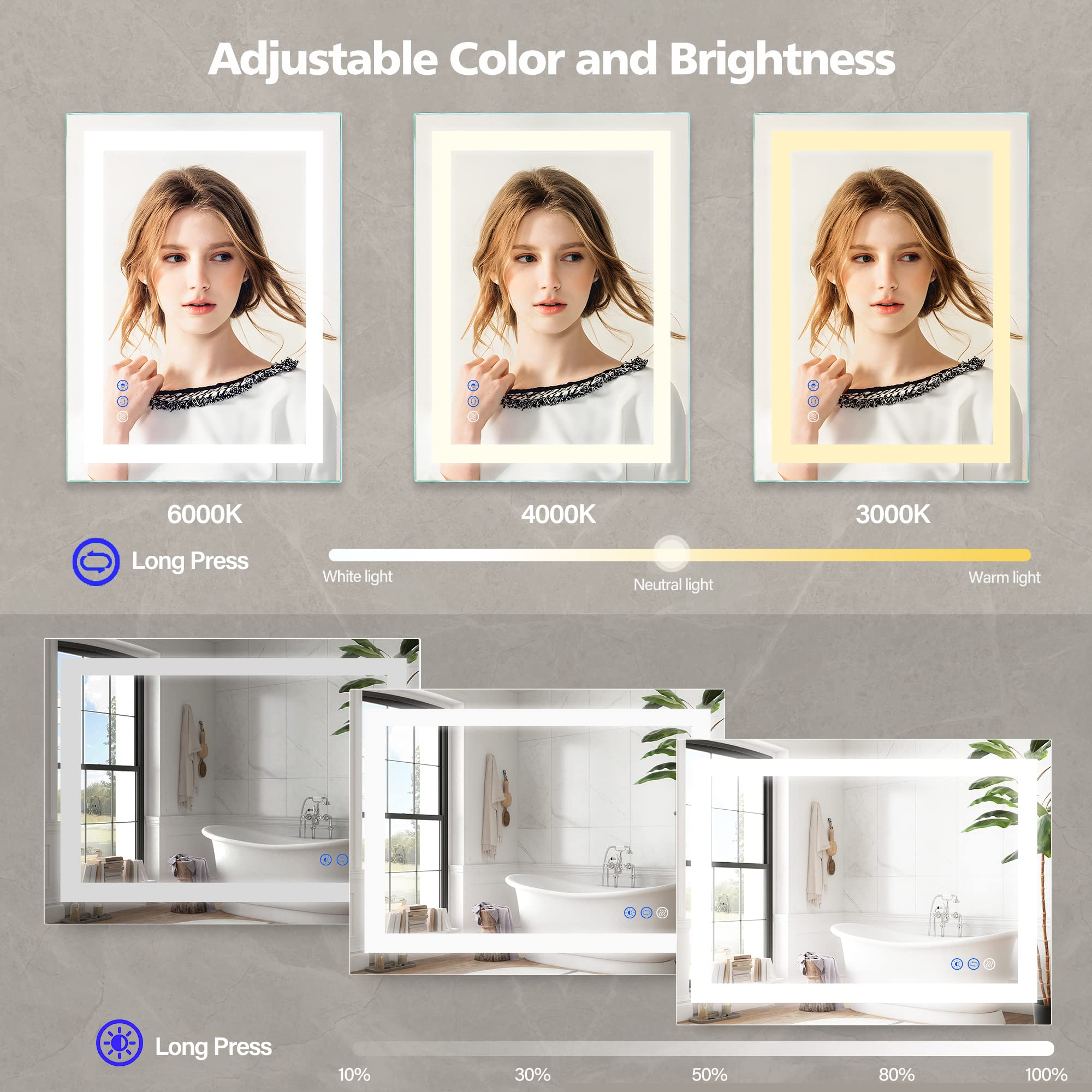 Dr.Lux Bathroom Mirror With Lights 32X24 Inch, Ultra Bright Led Bathroom Mirror Wall Mounted Vanity Mirror Large Anti-Fog Area 3