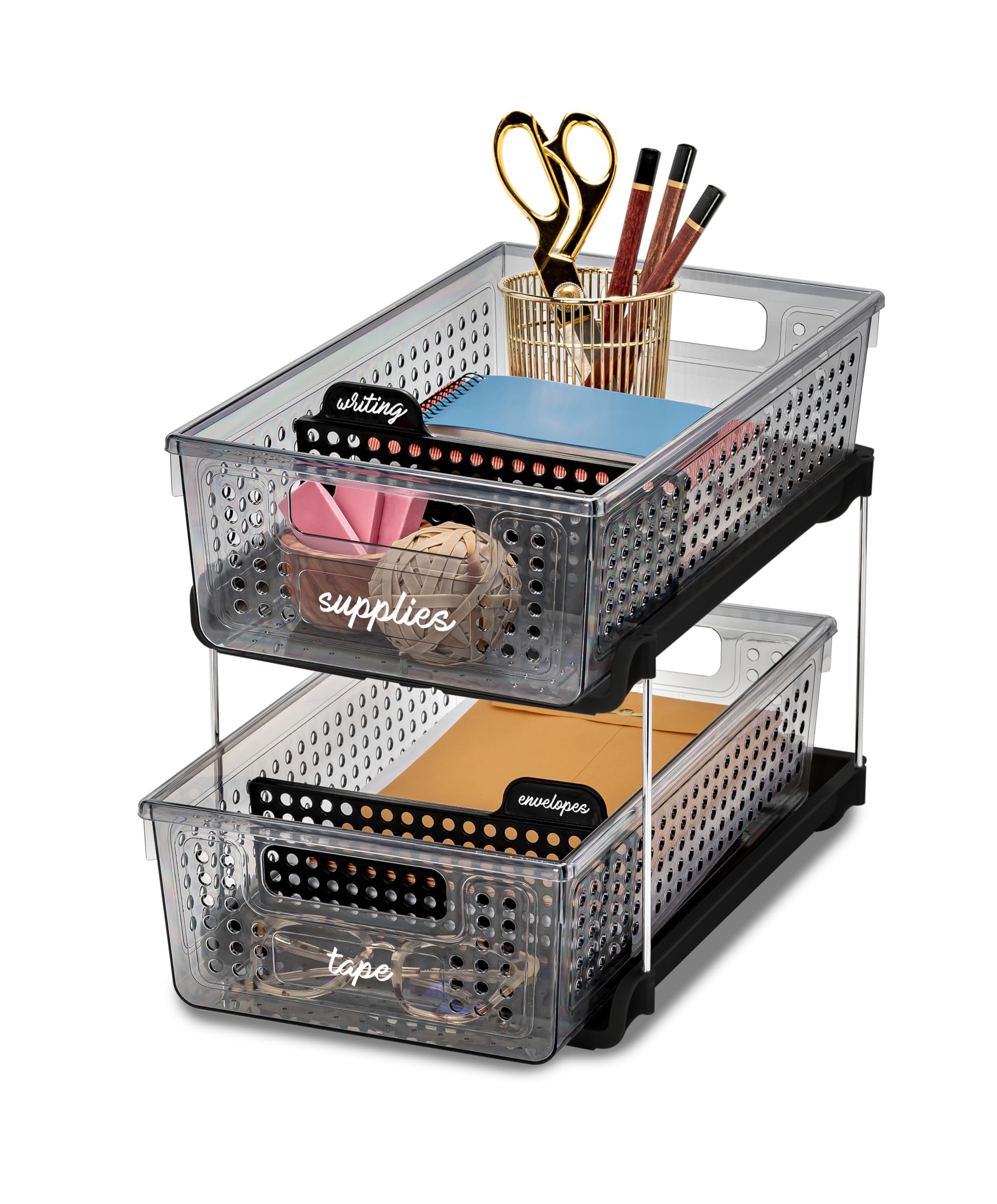 Madesmart 2-Tier Organizer Multi-Purpose Slide-Out Storage With Handles And Dividers For Home And Bath, Pack Of 1, Carbon