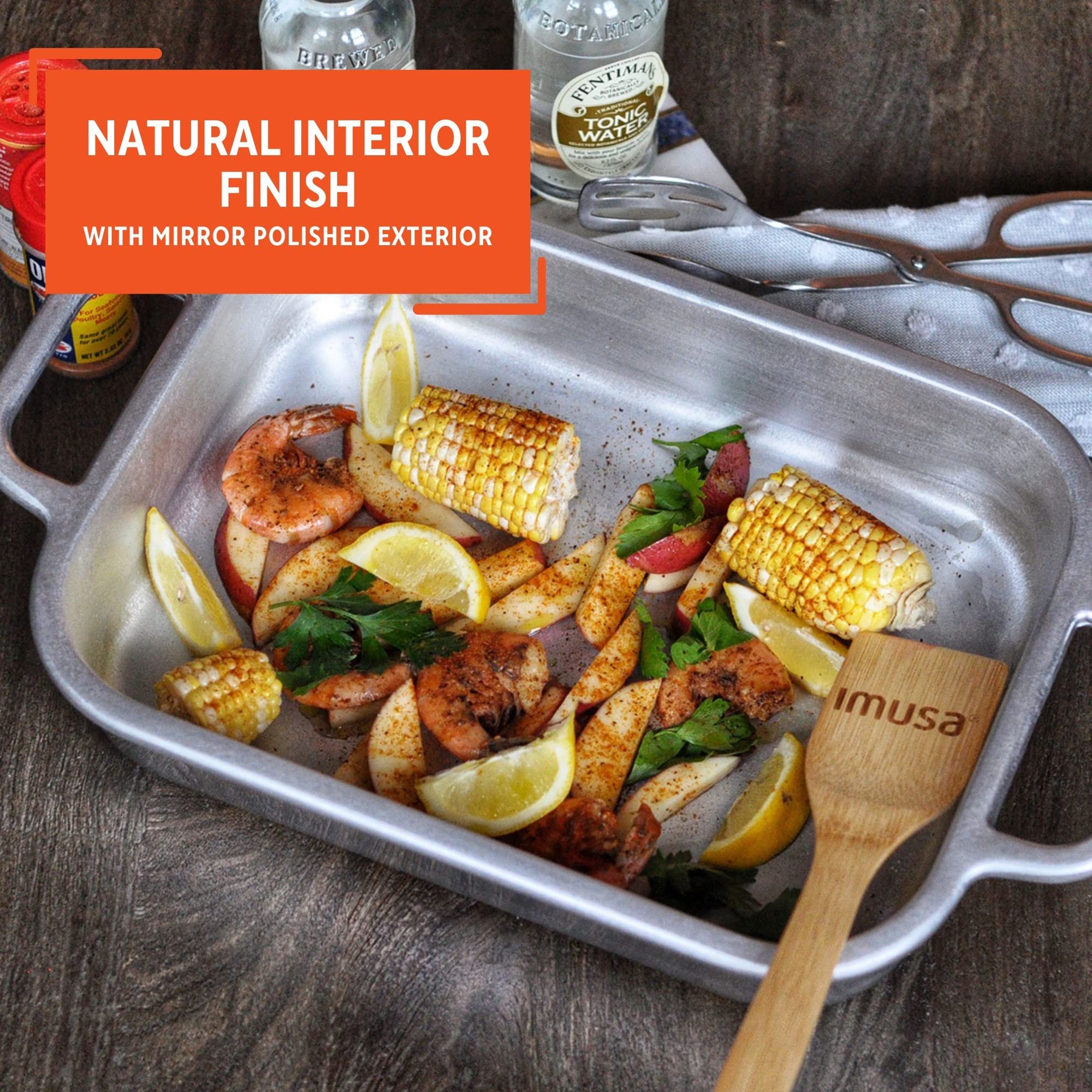Imusa Heavy Duty Cajun 13.5'' X 10'' Roaster And Baking Pan For Turkey, Vegetables And Desserts