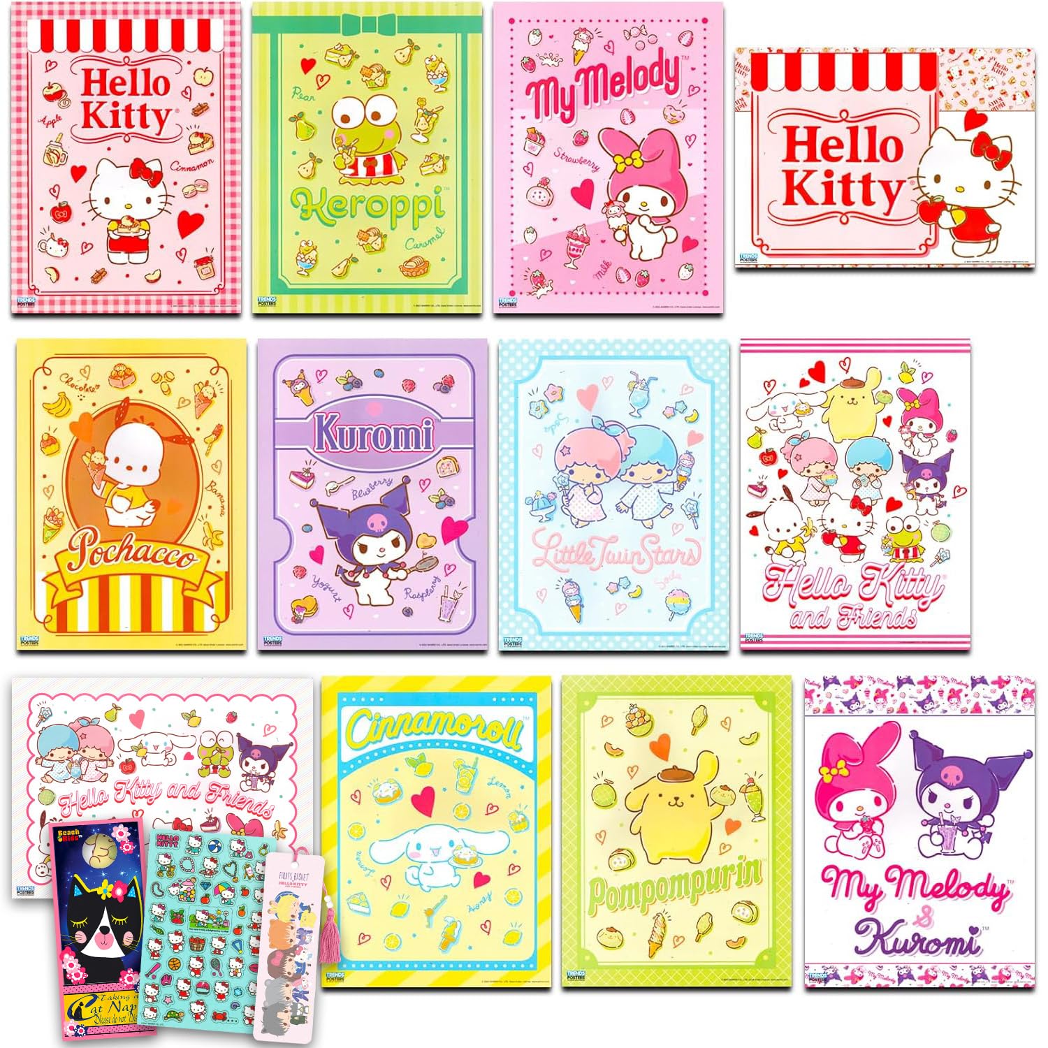 Hello Kitty Poster Set - Hello Kitty Room Decor Bundle with 12 Hello Kitty Wall Art Posters Plus Hello Kitty Keychain  More  Hello Kitty Posters for Walls