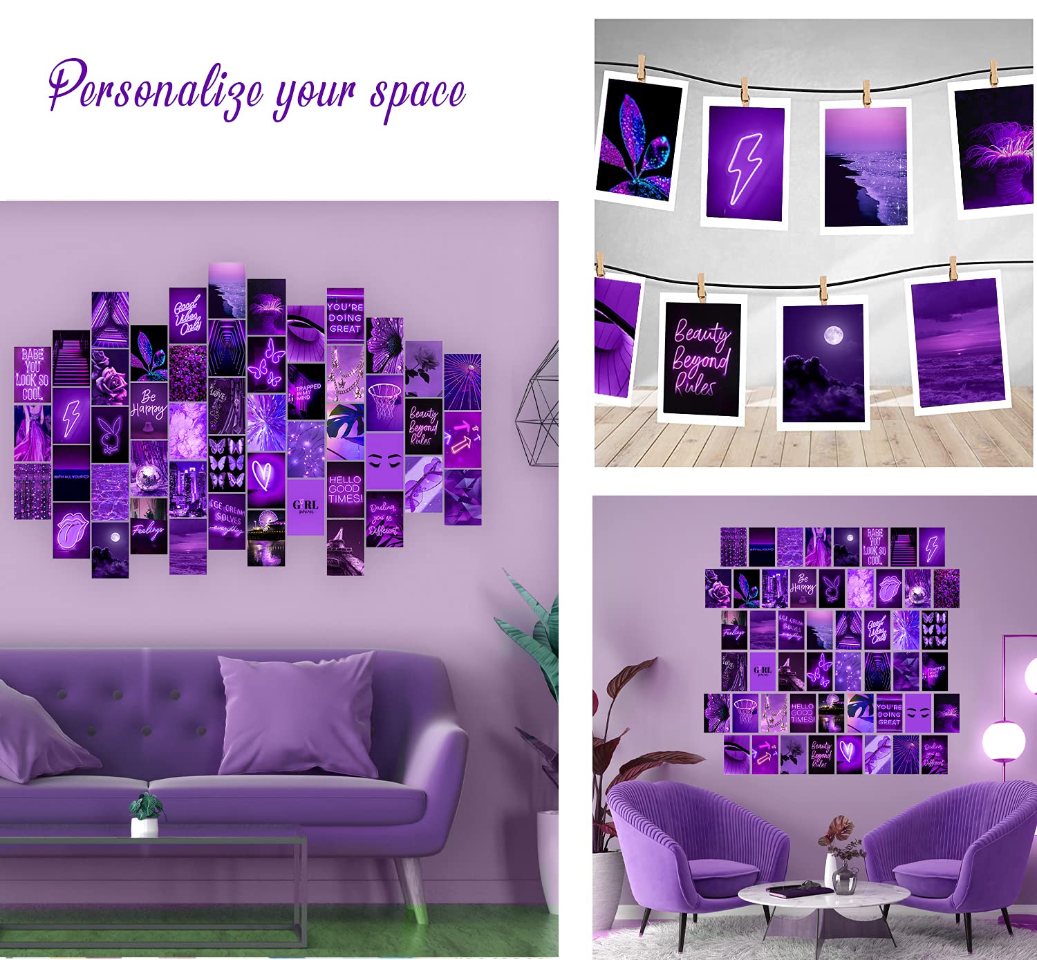 WOONKIT Purple Photo Wall Collage Kit Aesthetic Pictures  Wall Decor for Bedroom  Room Decor for Teen Girls  Trendy  50PCS 4x6 INCH