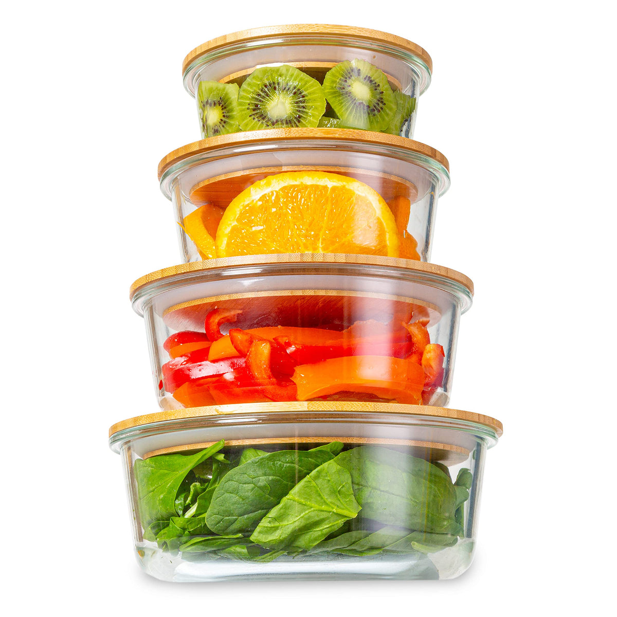Crutello Glass Meal Prep Containers With Bamboo Lids, 4 Pack - Airtight Clear Food Storage Canisters For Kitchen Organization -