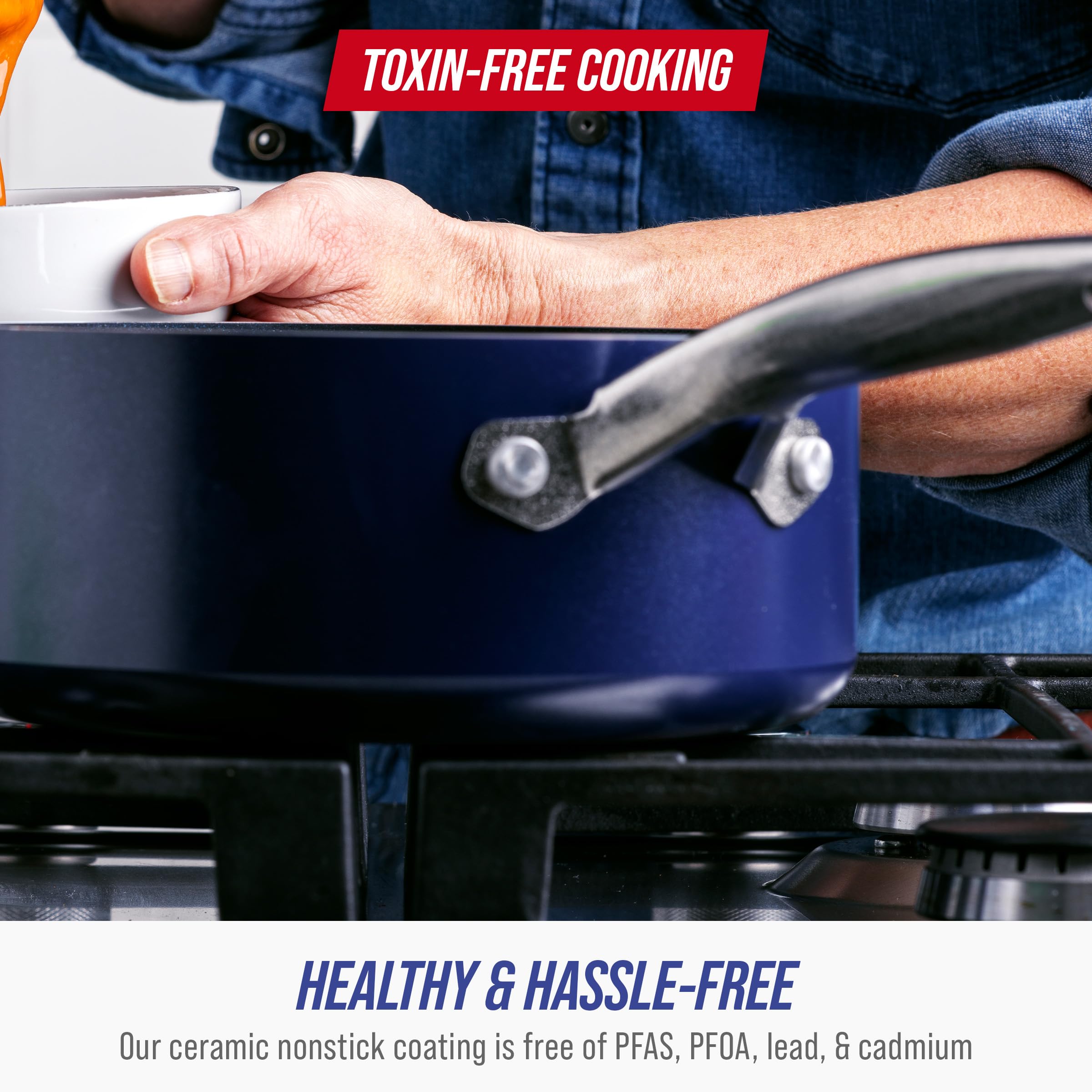 Blue Diamond Cookware 2Qt Saucepan Pot With Lid, Diamond Infused Ceramic Nonstick, Pfas And Pfoa-Free, Dishwasher Safe, Oven Saf