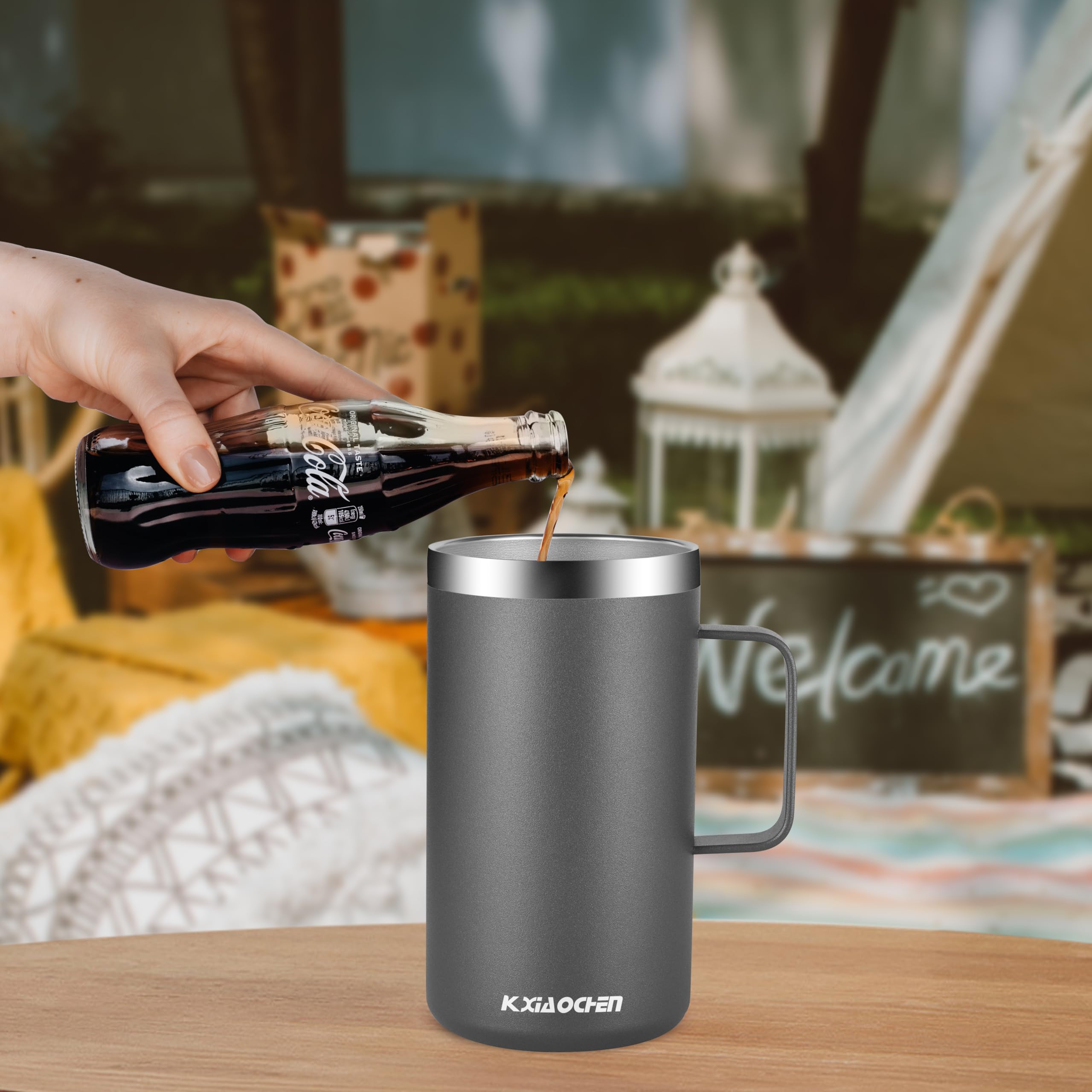 Kxiaochen 20Oz Insulated Coffee Mug With Lid, Stainless Steel Coffee Cup, Double Wall Vacuum Coffee Tumbler With Handle, Premium