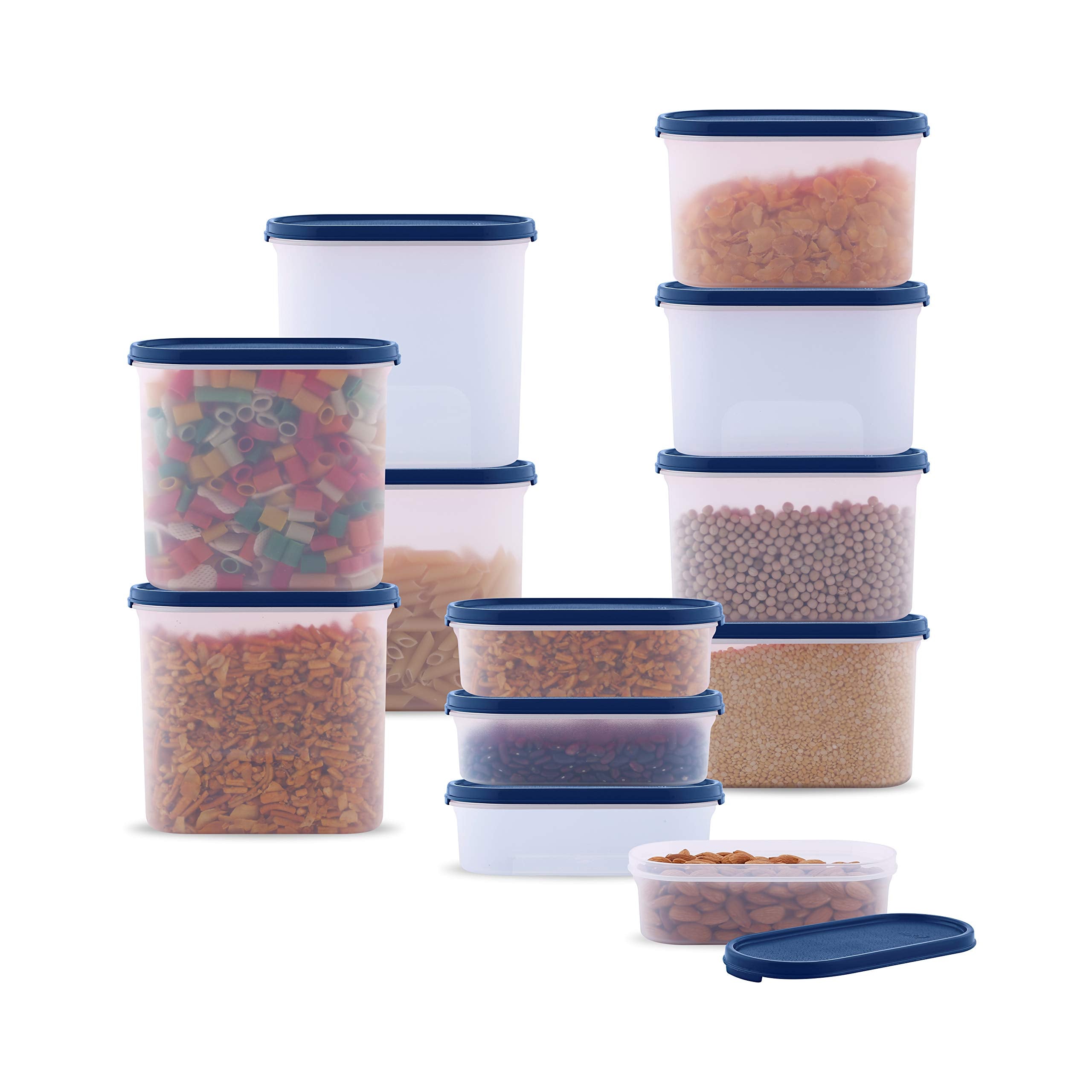 Attro Sky Oval Airtight Kitchen Storage Container Set,12 Pieces,600 Ml X 4,1200 Ml X 4, 1800 Ml X 4,Blue