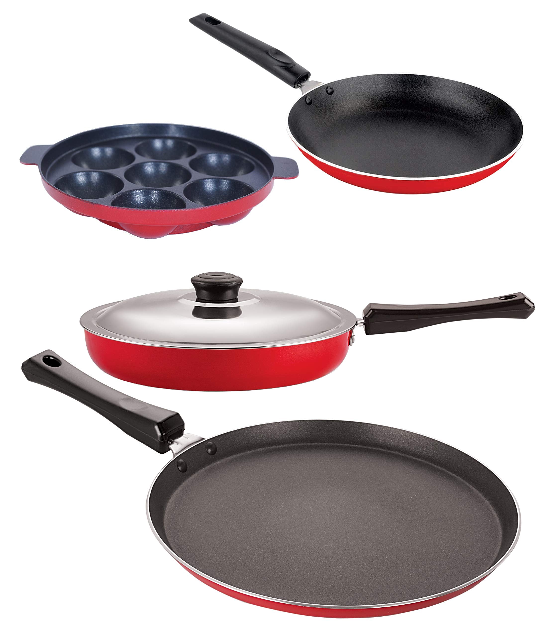 Nirlon 3 Layer NonStick Coated Aluminium 4 Piece Kitchenware Set Offer With Bakelite Handle