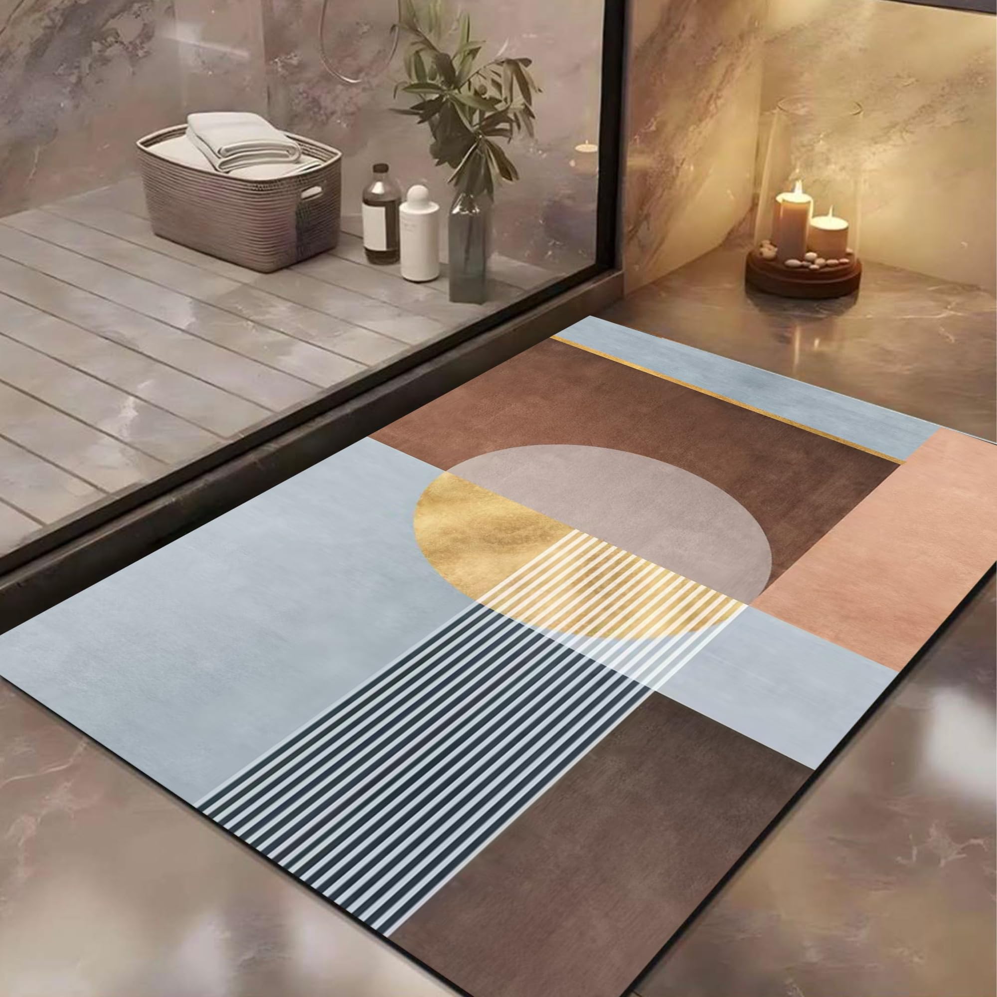 Yellow Weaves Rubber 1 Pc Anti Slip Water Soaking Rectangular Floor Mat, Water Absorbent Non Slip Bath Mat, Quick Dry Mat For Ba