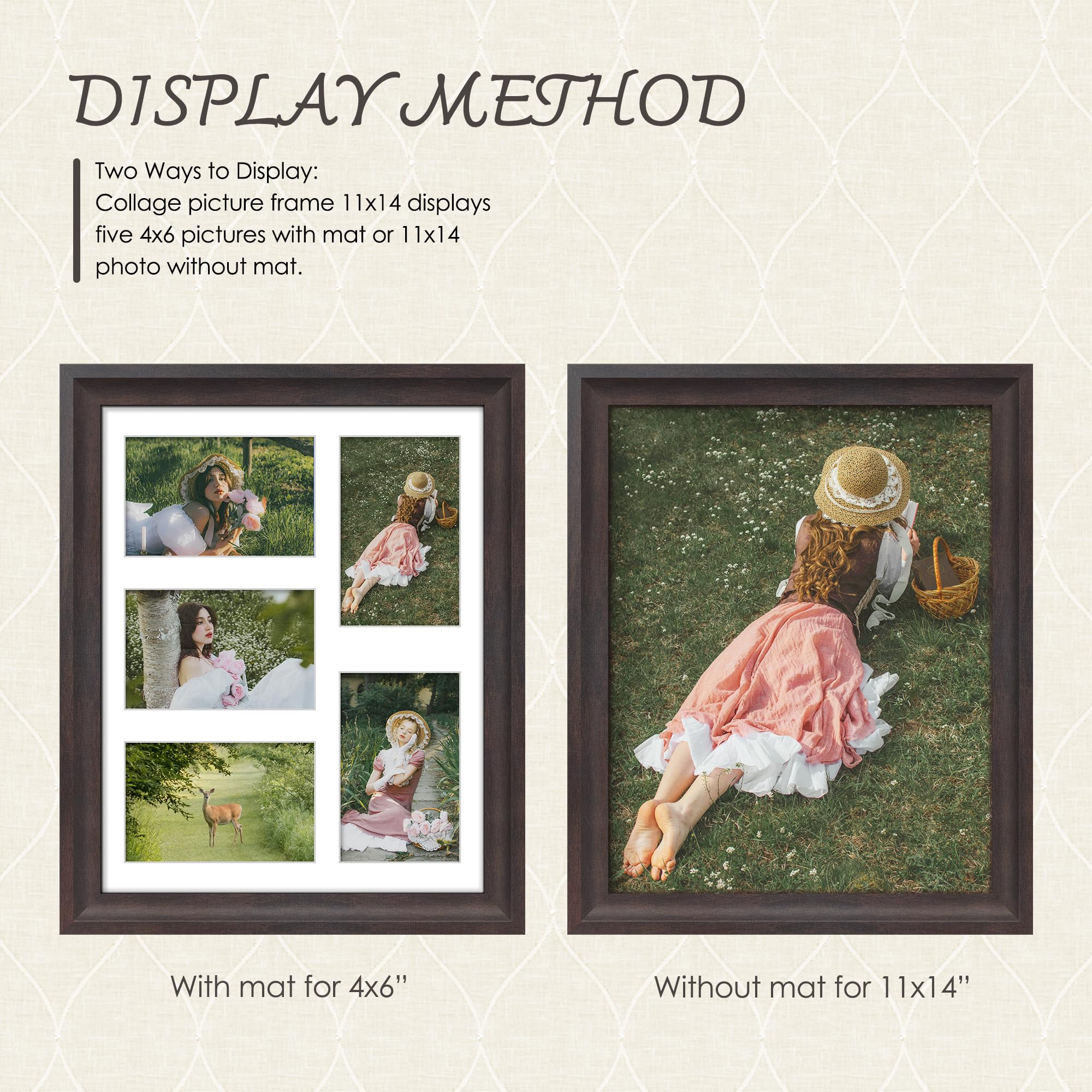 DUENPY 11x14 Picture Frame 4x6 Collage Picture Frame Displays Five 4x6 inch Photos or 11x14 (Without Mat) Wall Decor or Tabletop