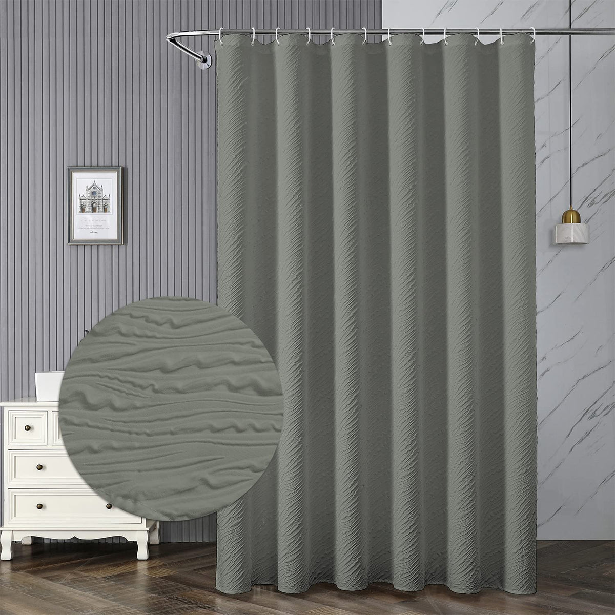 Dmtty Grey Shower Curtain, Marble Bubbling Texture Shower Curtain, Luxury Weighted Cloth Polyester Fabric Shower Curtains For Ba
