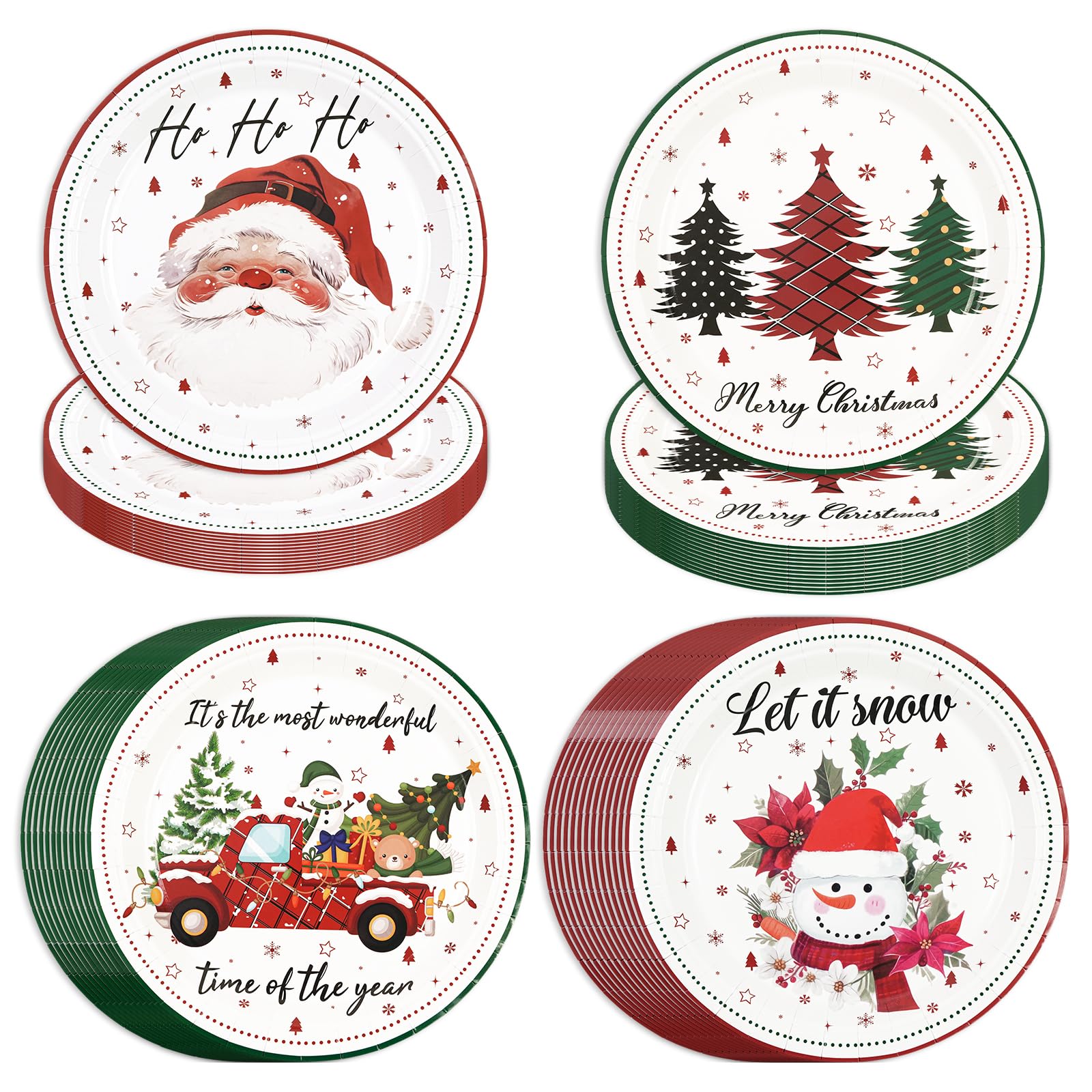 HFBOBP 48 Pcs Christmas Paper Plates, 9 Inch Disposable Santa Christmas Tree Snowman Xmas Dinner Plates Dinnerware Set Table Dec