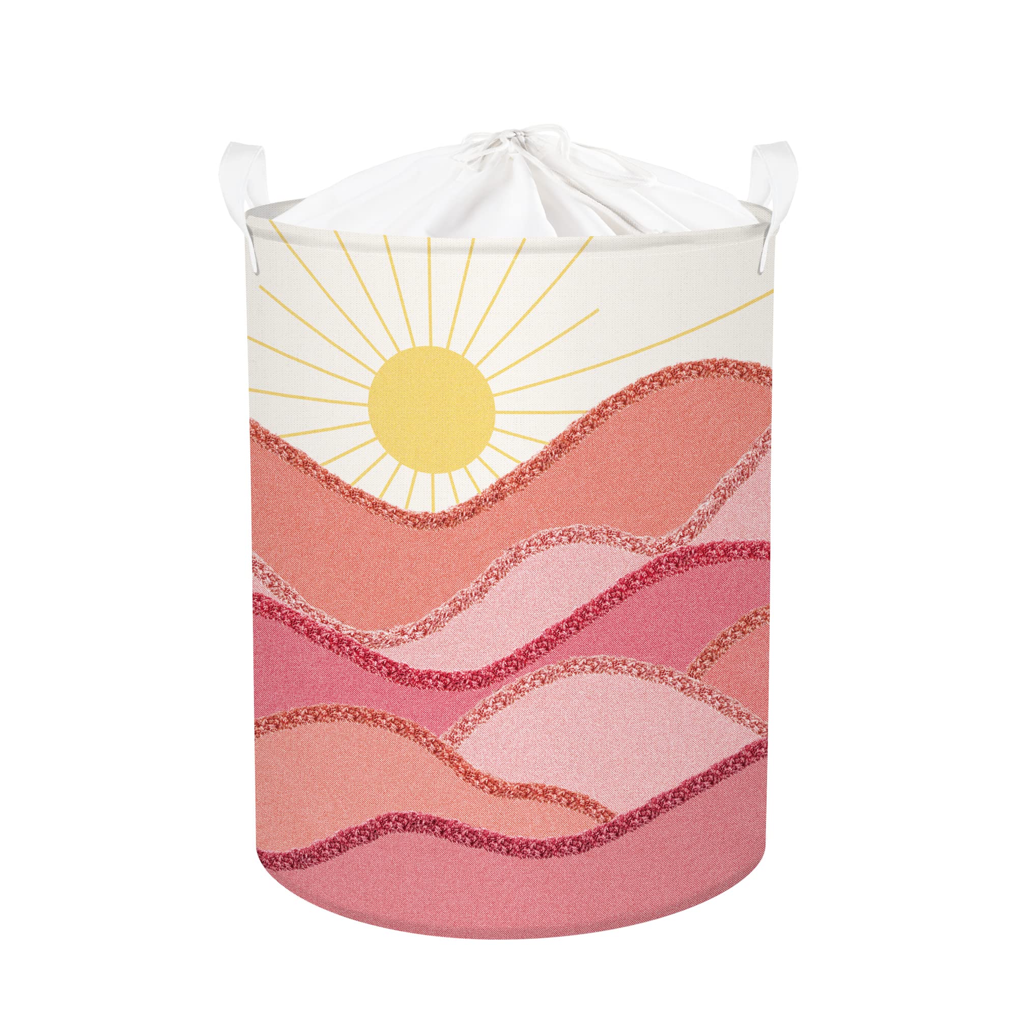 Clastyle 63L Pink Boho Sunrise Girl Hamper Outdoor Towel Storage Beach Blanket Pool Toy Basket Large Round Dirty Clothes Laundry