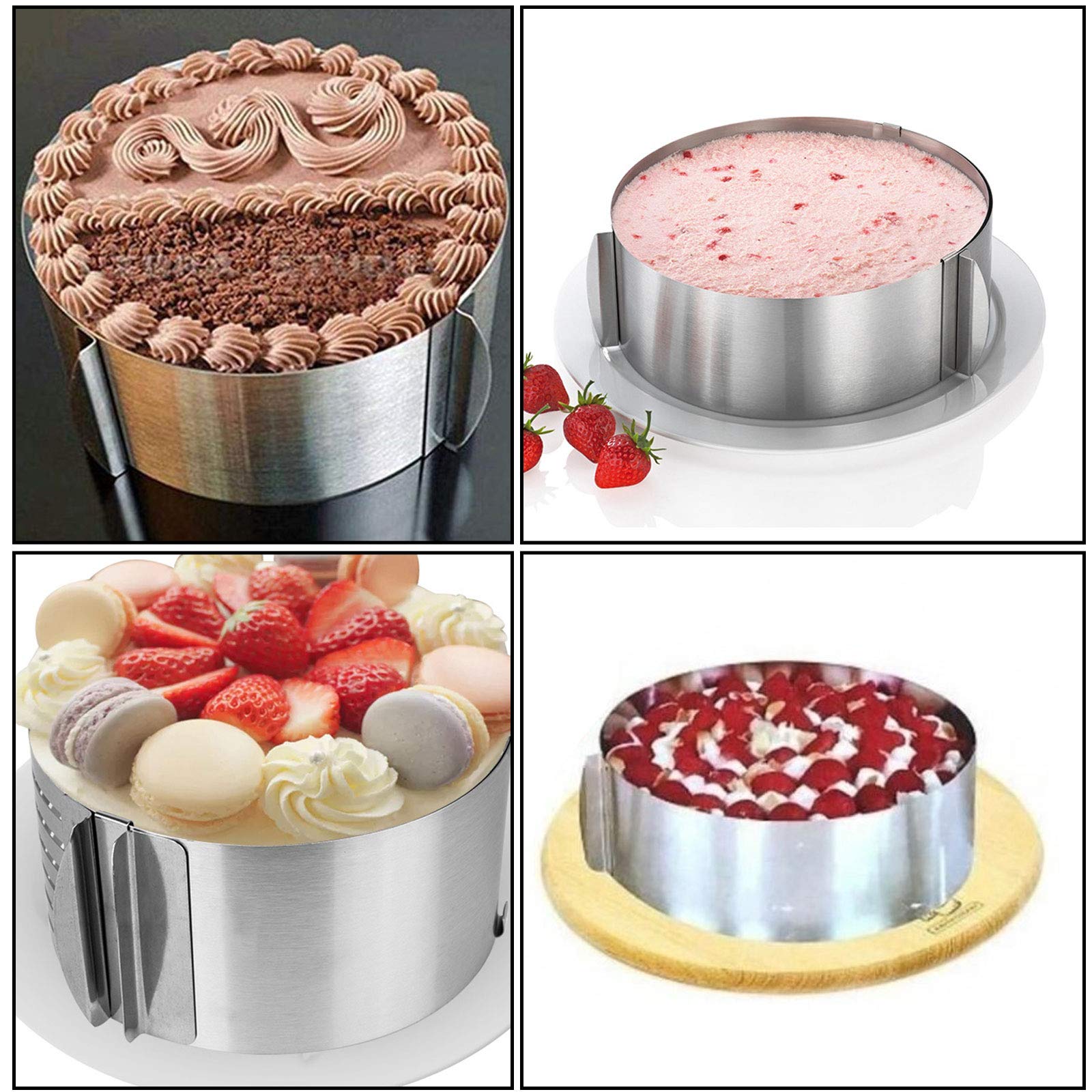 Zeonhei 2 Pcs 6 To 12 Inch Adjustable Stainless Steel Cake Mold Ring Set, Round Cake Mould Cake Mousse Ring Circle Mold Diy Past
