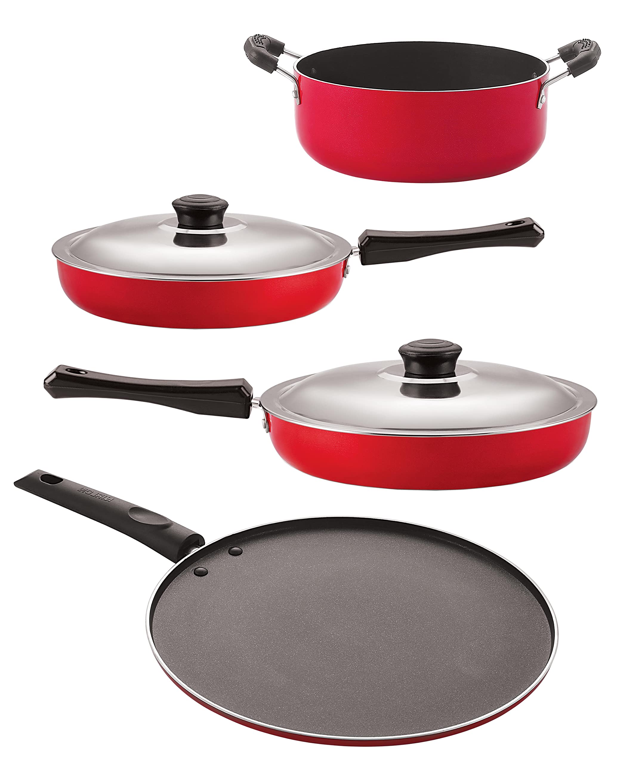 Nirlon NonStick Cookware Kitchen Aluminium Cooking Essential Combo Set Of 4 Pieces (Fp10_Fp12_St11_Cs24)