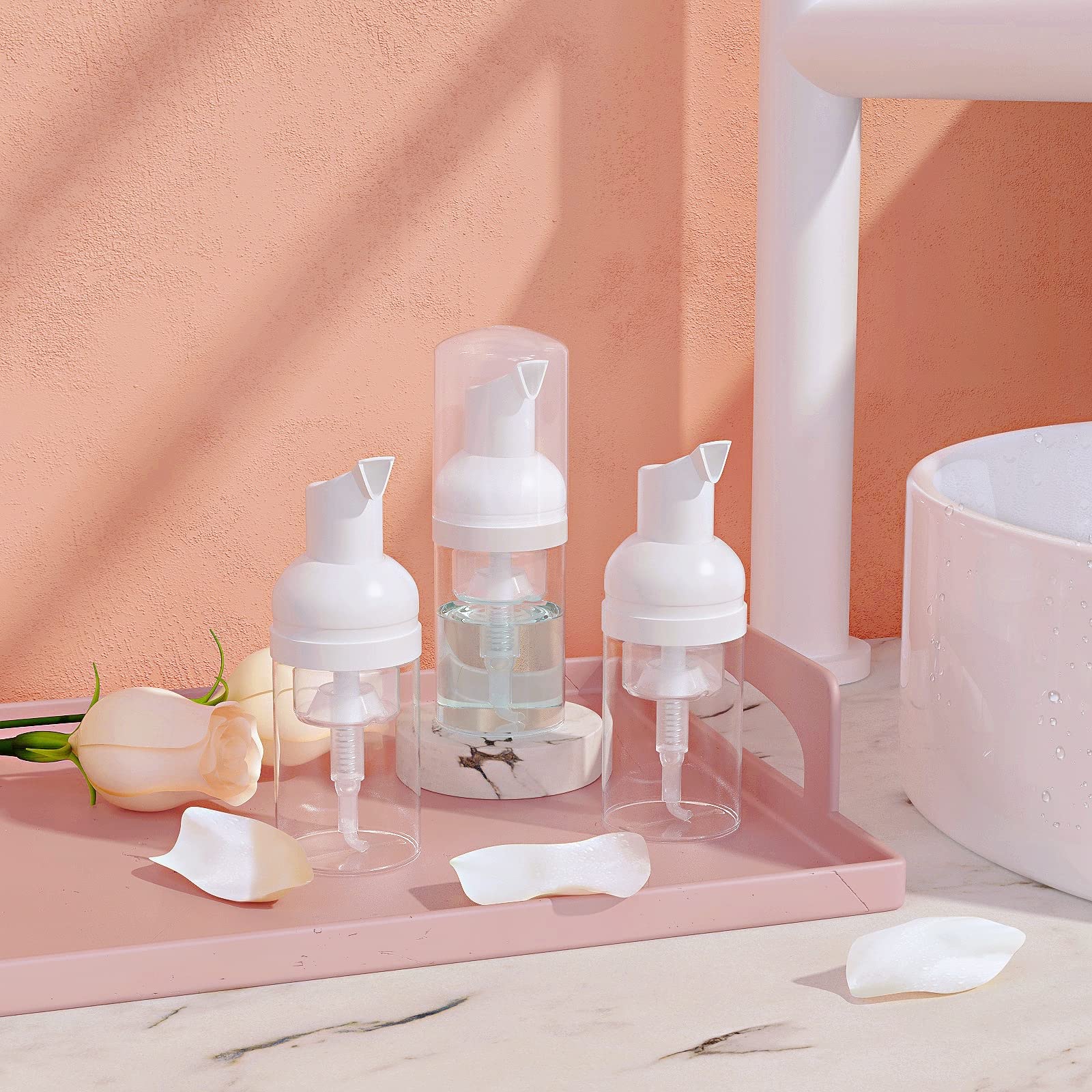 Longway 1 Oz Foam Soap Pump Bottle(15Pcs) Mini Foam Bottle Dispenser For Refillable Travel Liquid Soap,Shampoo,Lash Cleanser,Han