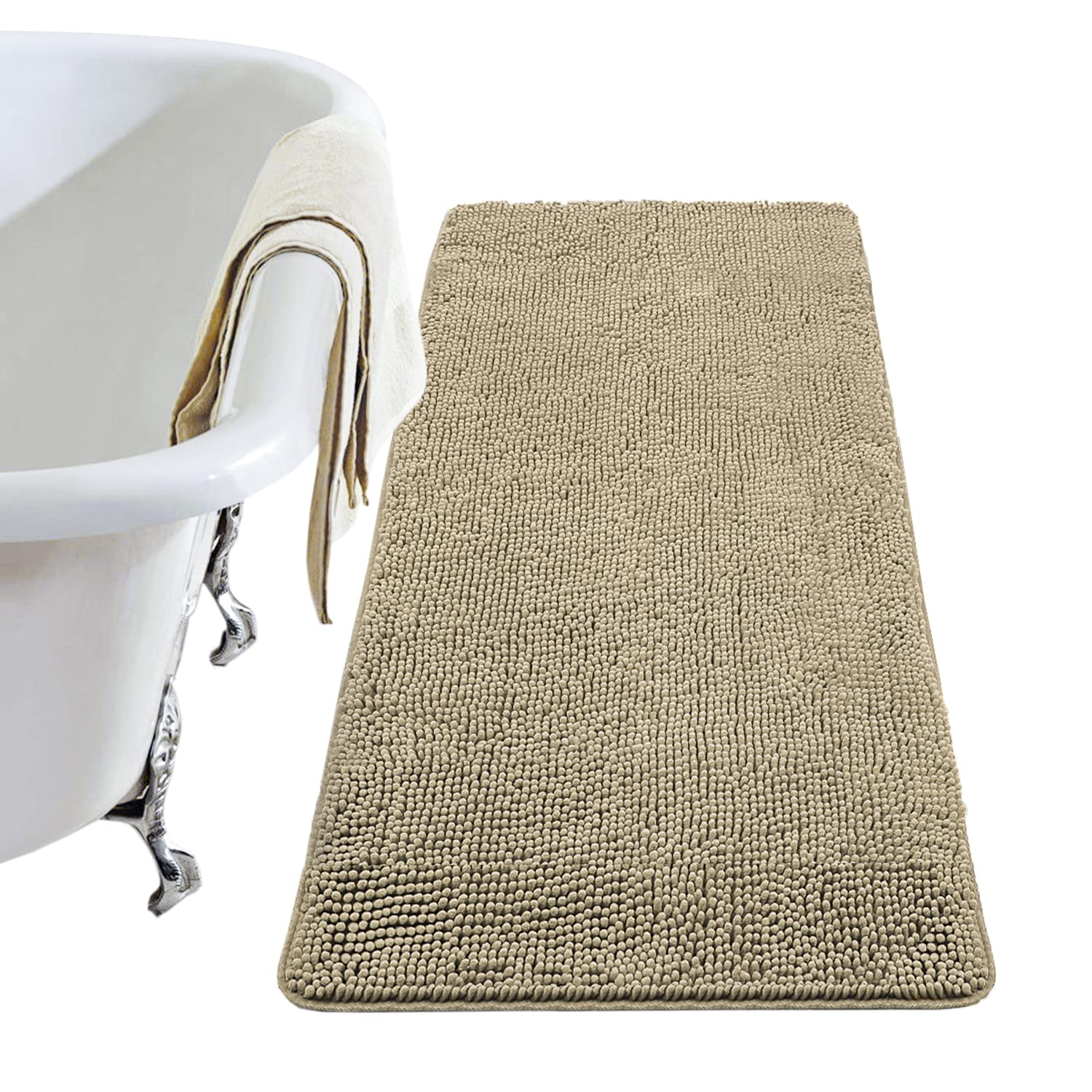 Lochas Luxury Bathroom Rug Shaggy Bath Mat 24 X 48 Inch, Washable Non Slip Bath Rugs For Bathroom Shower, Soft Plush Chenille Ab