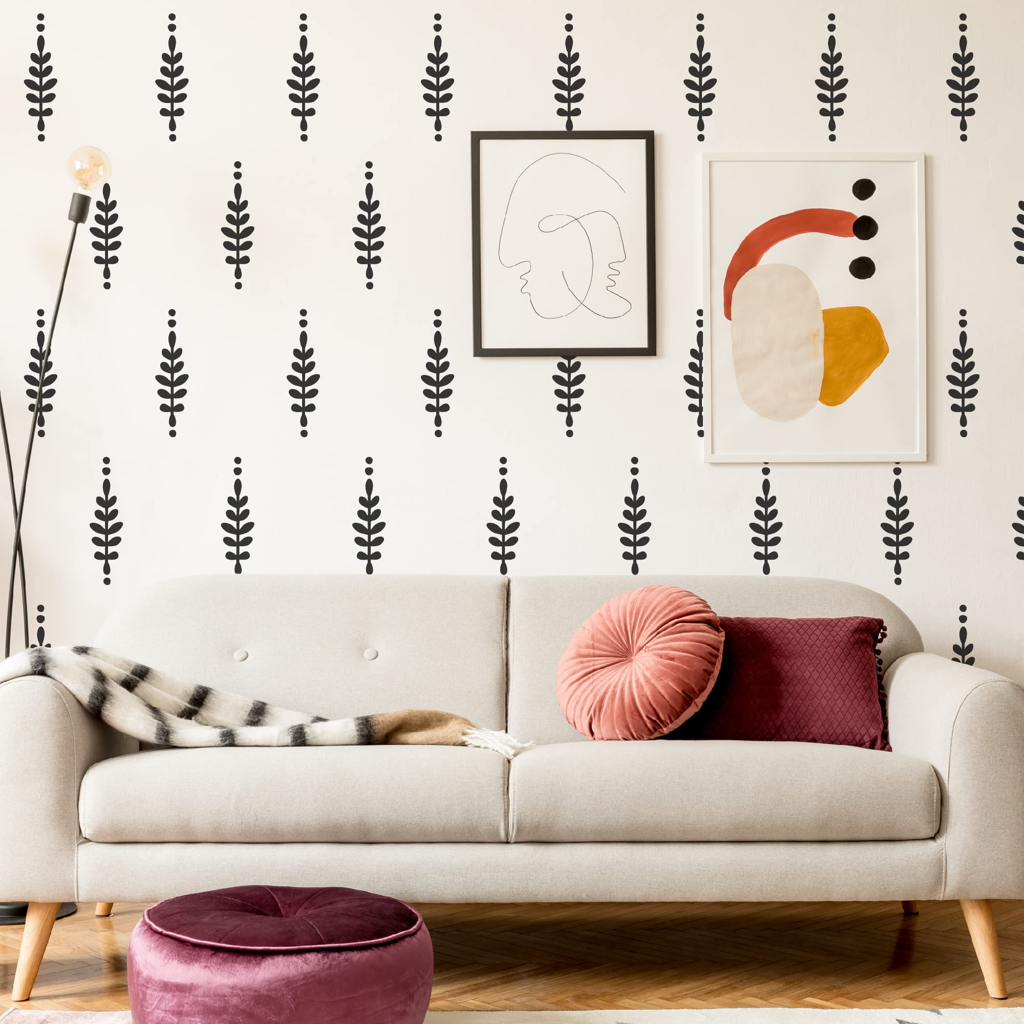 Shyjshyj A Room With Floral Vinyl Leaves Wall Decals, Peel And Stick Modern Boho Flower Stickers For Bedroom Livingroom Home Wal