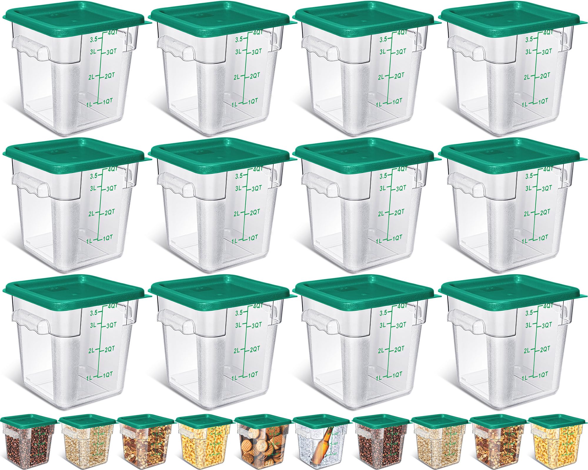 Yungyan 12 Pcs 4 Qt Commercial Food Storage Containers with Lids Restaurant Square Airtight Food Storage Containers Clear Cereal