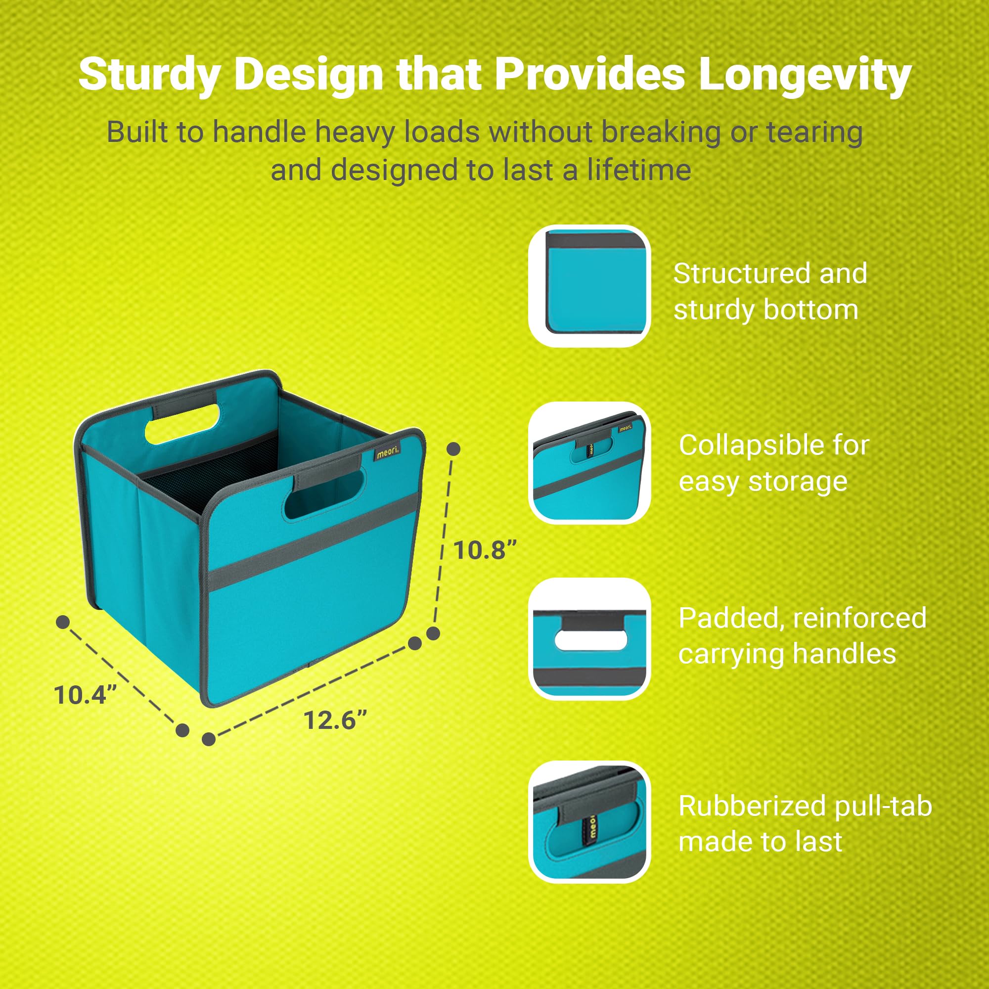 Meori A100058 Azure Foldable Box Small Blue Collapsible Shelf Storage Organizer Carry Everything Up To 65Lbs, 1-Pack