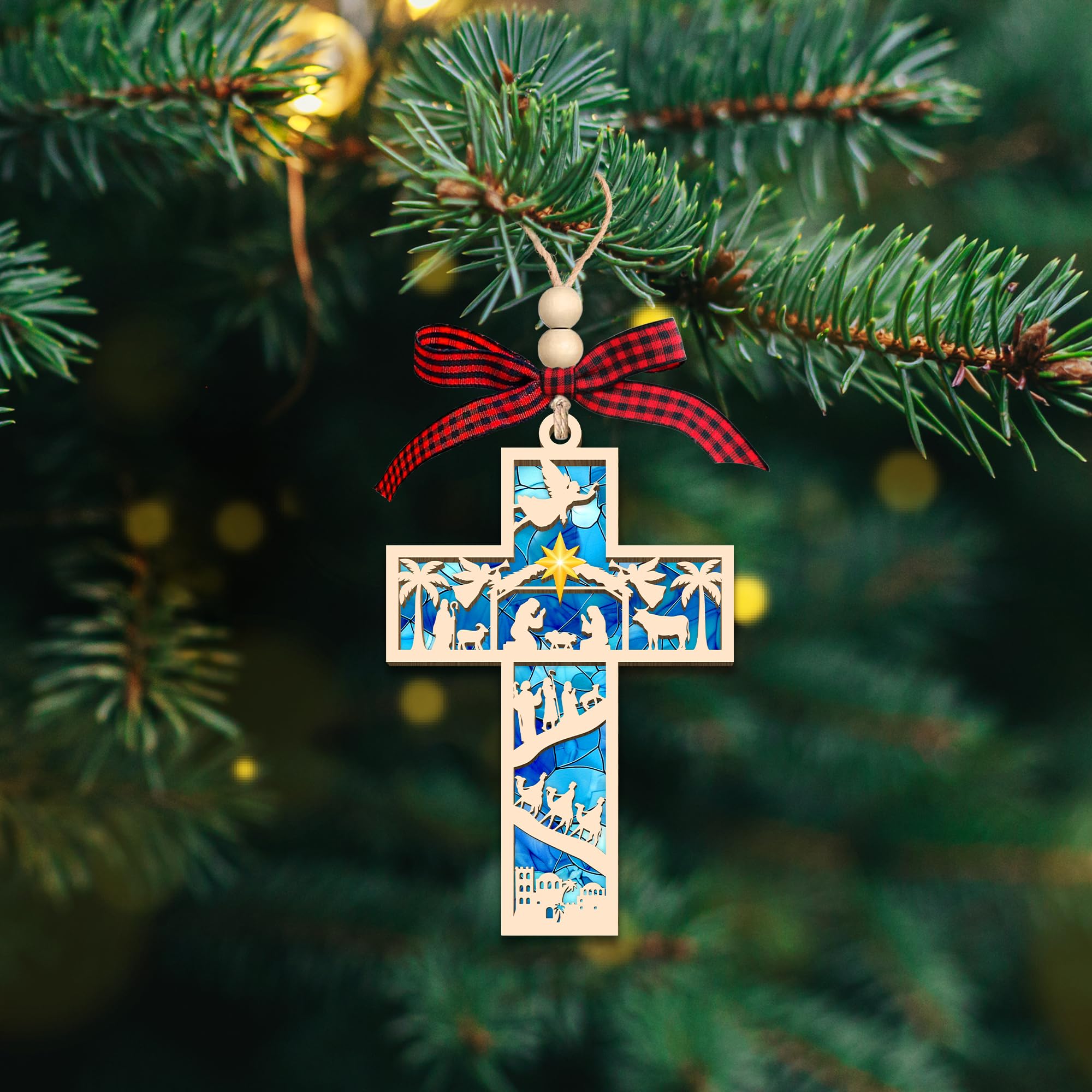 HEXMOZ Nativity Cross Ornament for Christmas Tree - Religious, Christian Christmas Ornaments 2025 Gifts for Family - Acrylic Woo