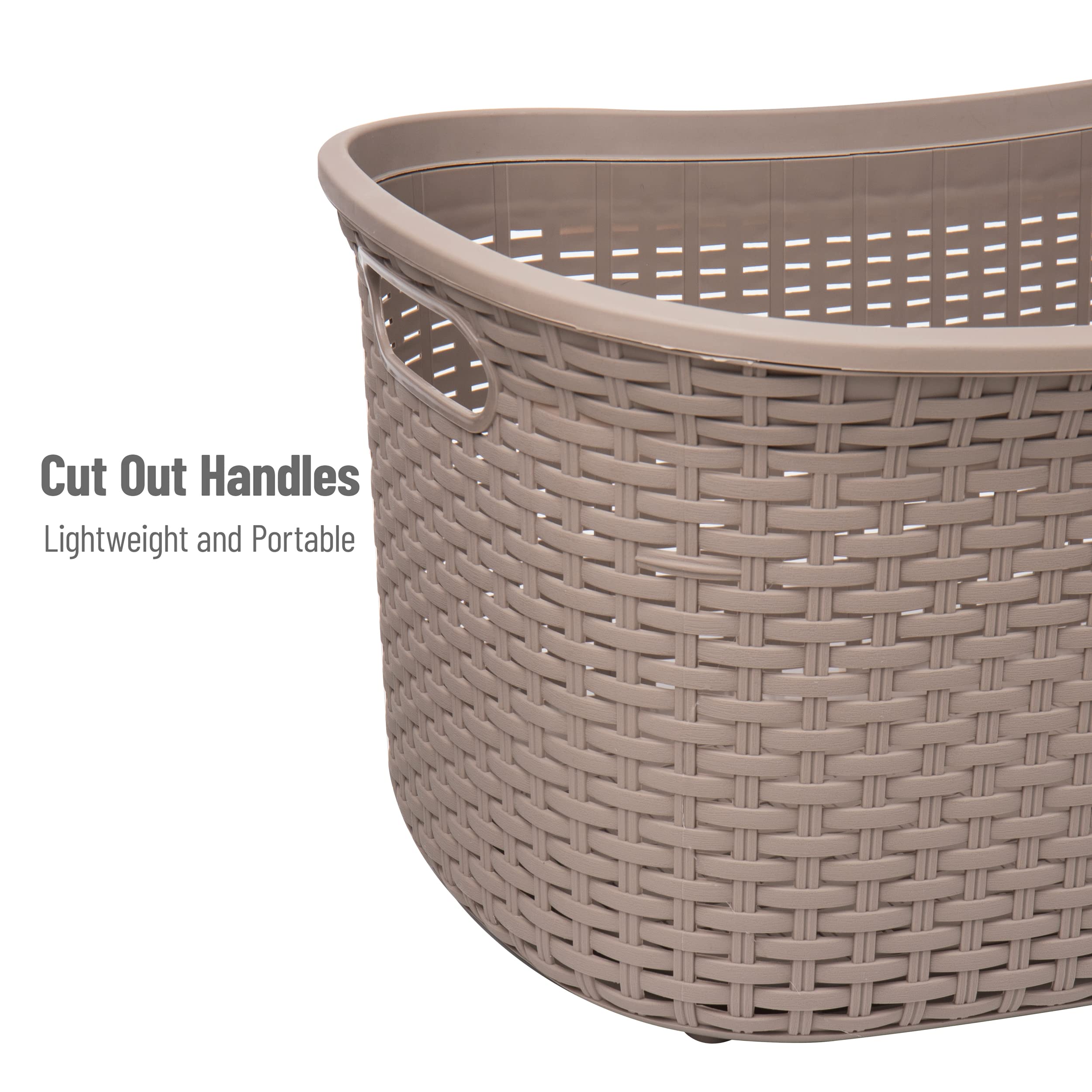 Mind Reader 40L Laundry Basket, Clothes Hamper, Wicker Design, Plastic, 23''L X 14.5''W X 11''H, Set Of 2, Tan