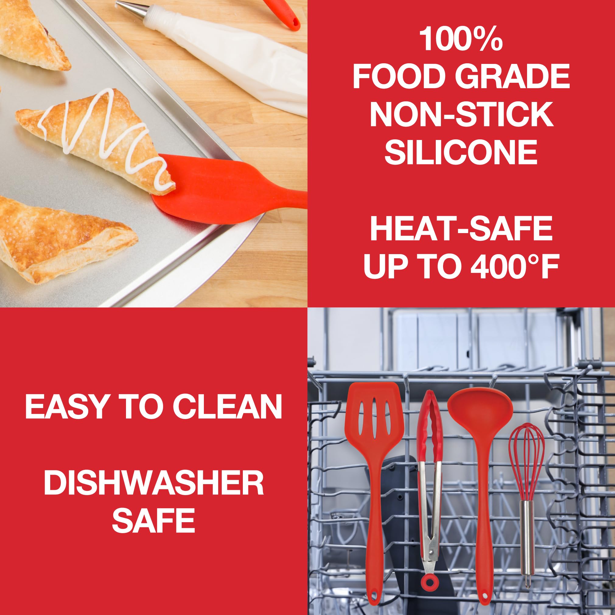 Silicone Kitchen Cooking Utensils W Bamboo Holder- 10 Pc Gourmet Non-Stick, Heat Resistant, Premium Kitchen Tools Set- Spatula,