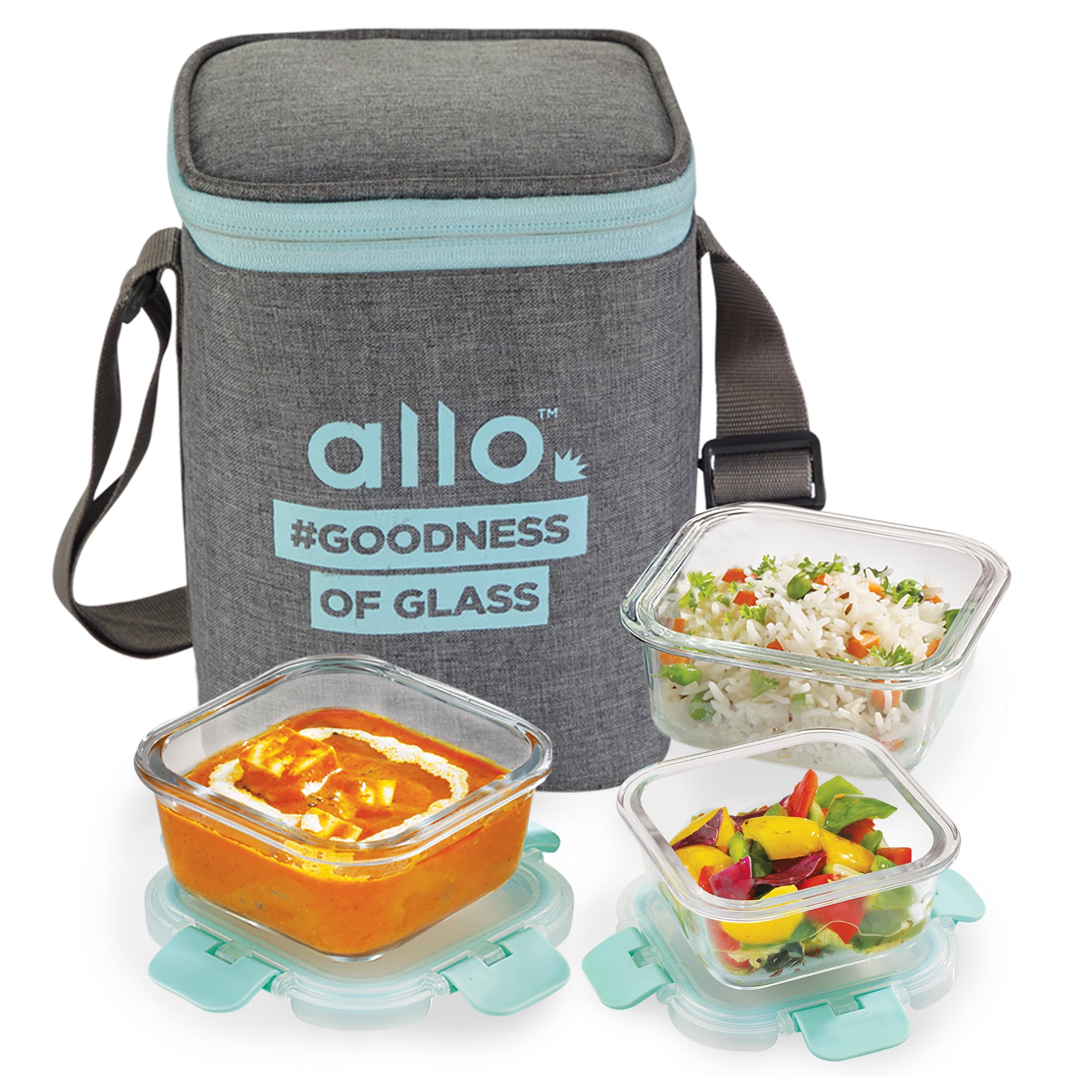Allo Food Safe Glass Lunch Box With Breakfree Detachable Lock, 450C Microwave Safe Lunch Box Borosilicate Glass Tiffin For Offic