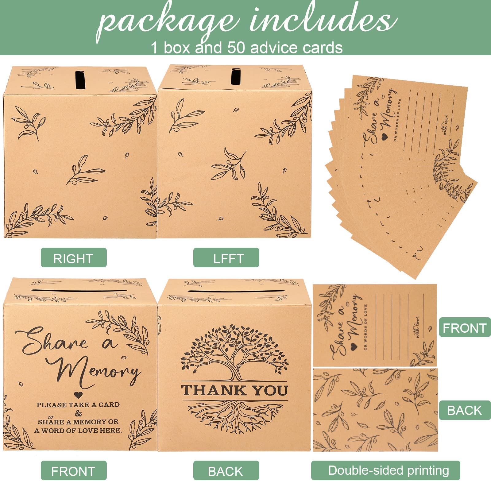 Pajean 50 Pcs Share A Memory Cards For Collections Of Life, Memory Cards Box Guest Card Ideas For Funeral Graduation Wedding Bri