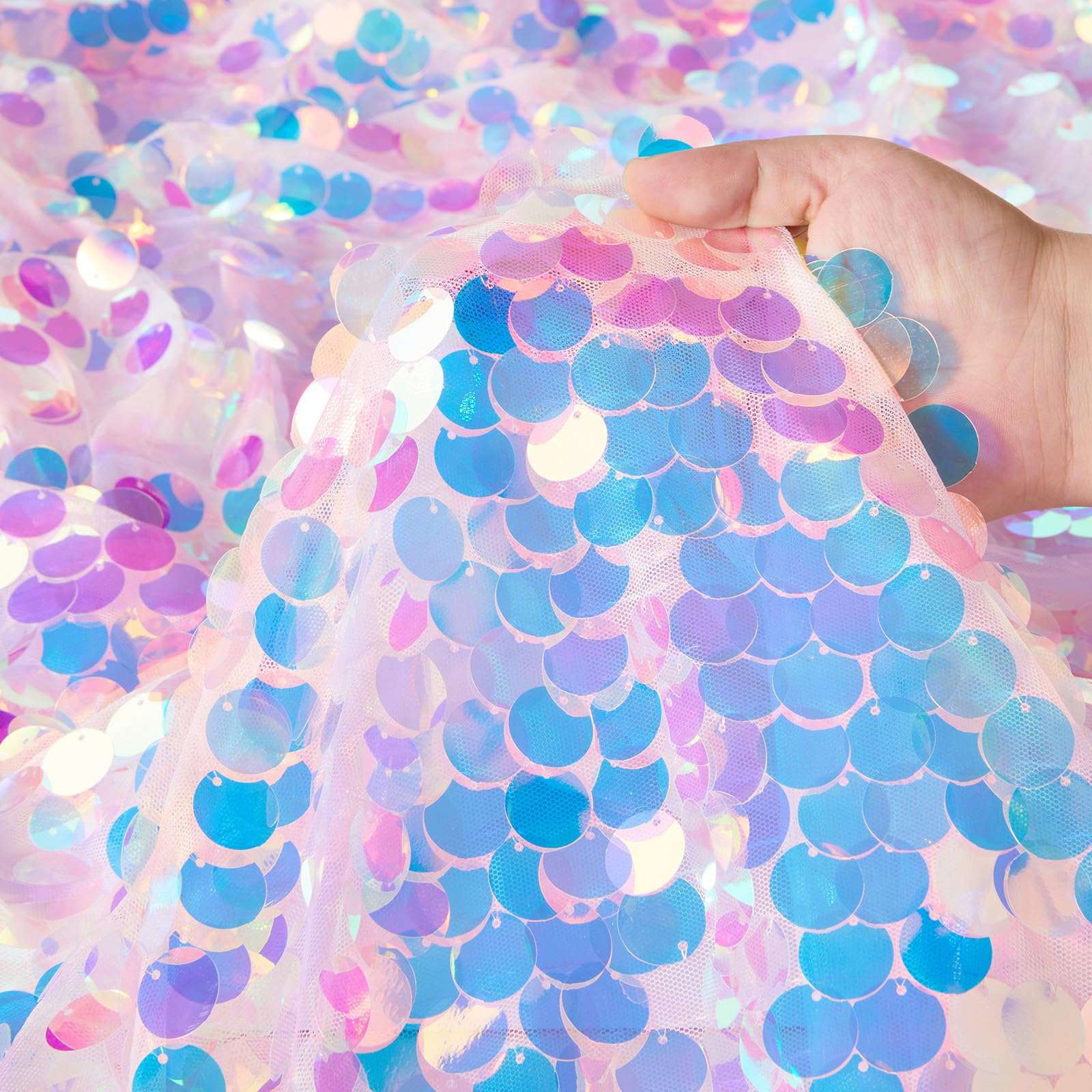 QueenDream Mermaid Tablecloth Pink Payette Sequin Tablecloth for Birthday Ocean Themed Party Princess Girl Baby Shower Decoratio