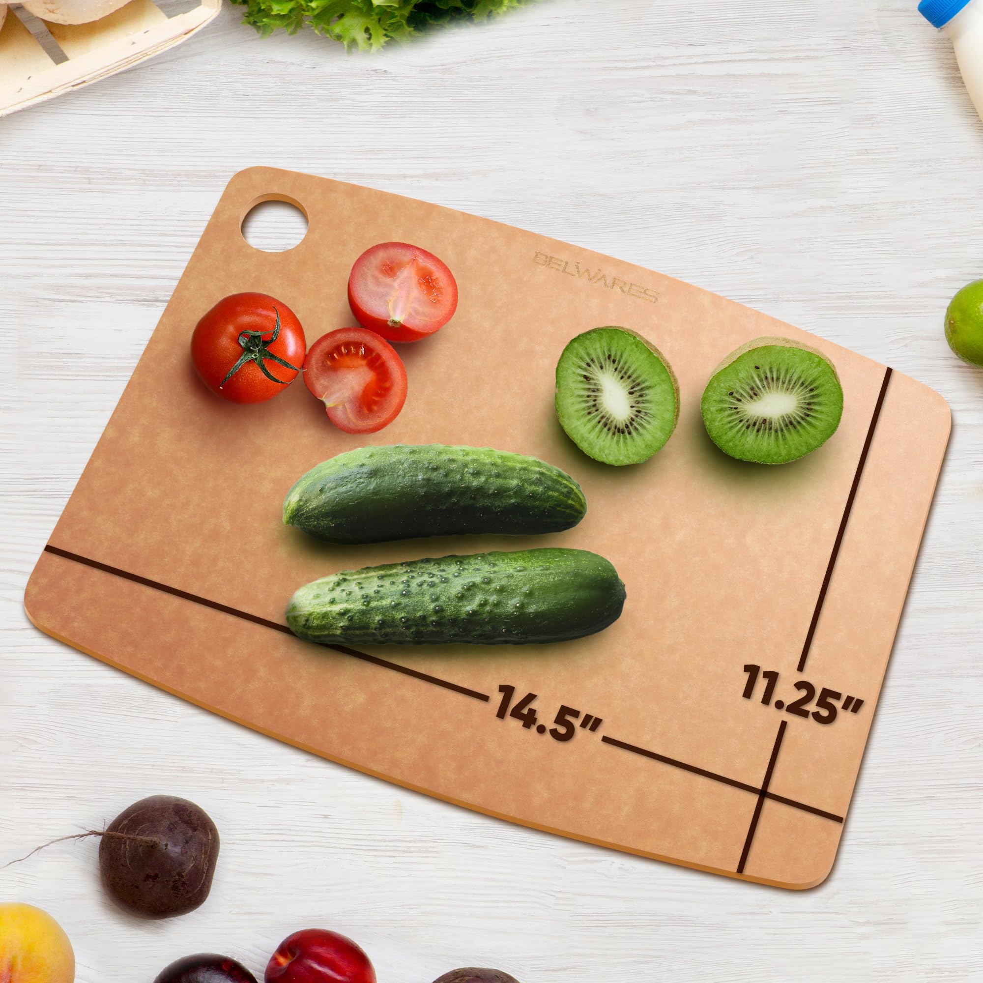 Dishwasher Safe Cutting Board for Kitchen - Large Composite Wood Cutting Board - Thin, BPA Free & Eco-Friendly Chopping Board, F