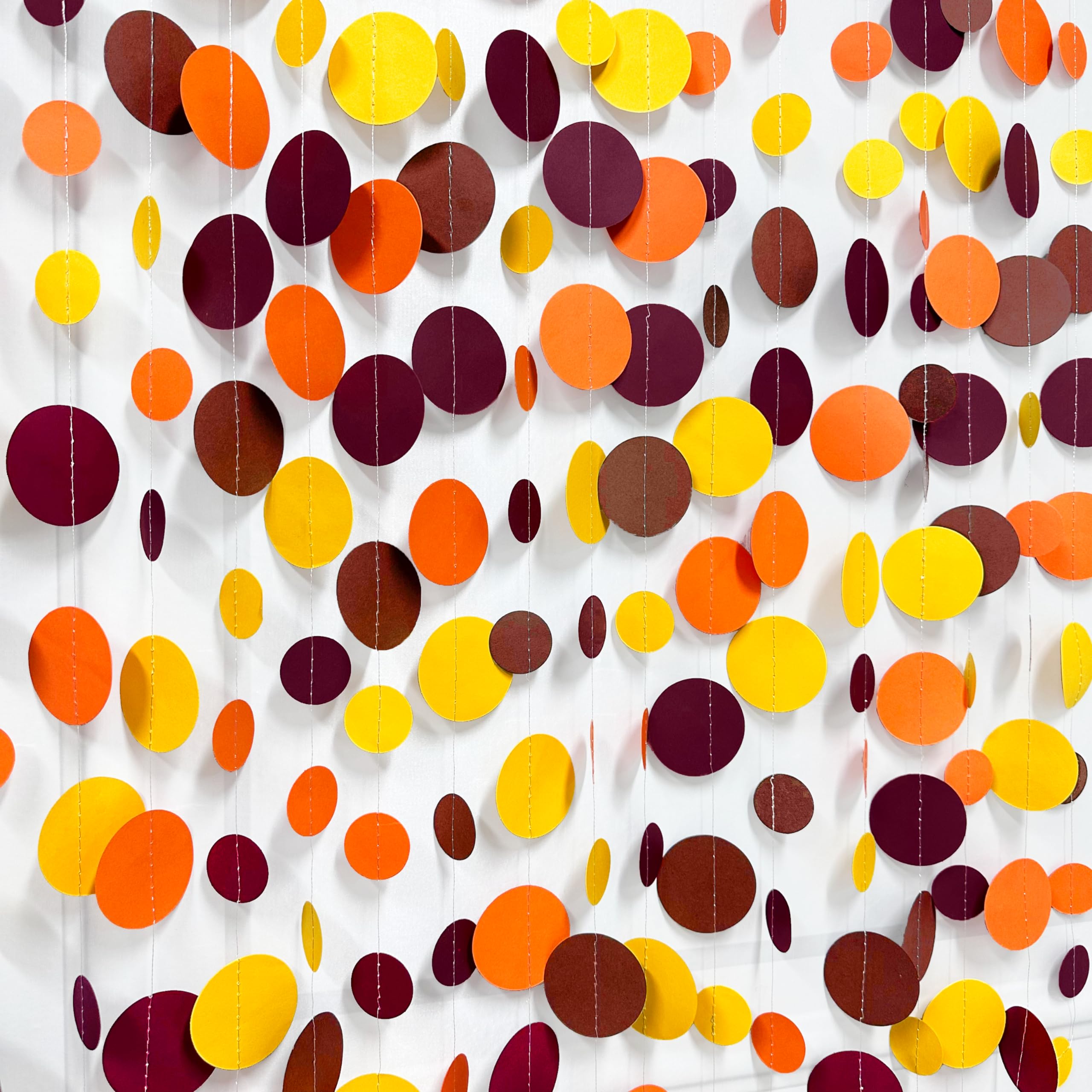 46Ft Fall Party Decorations Polka Dots Garlands Orange Yellow Burgundy Brown Hanging Paper Circle Dots Streamer For Birthday Wed
