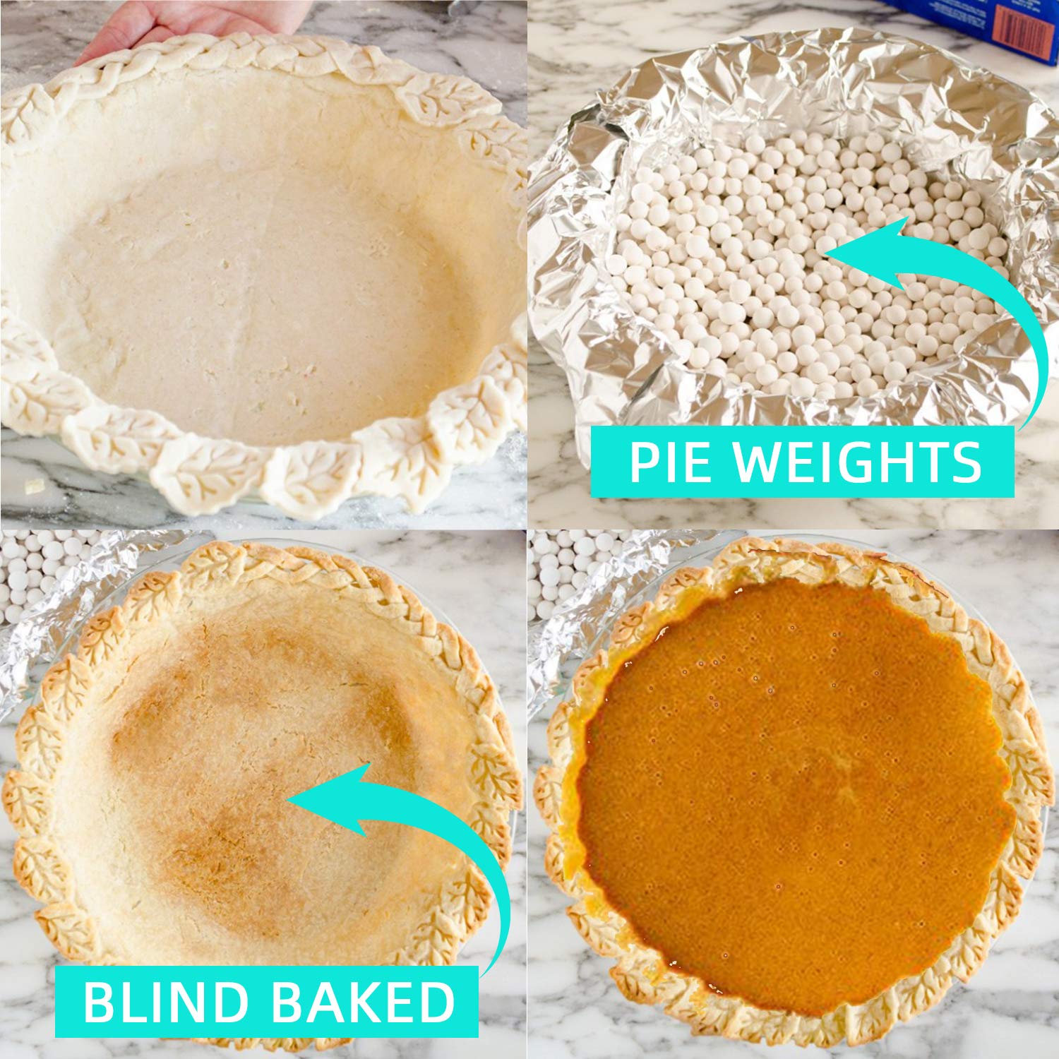 PLANTIONAL Pie Weights For Baking: 1.32 LB 10mm Baking Ceramic Beans Pie Crust Weights With Wheat Straw Container For Blind Baking Pastry(Green)