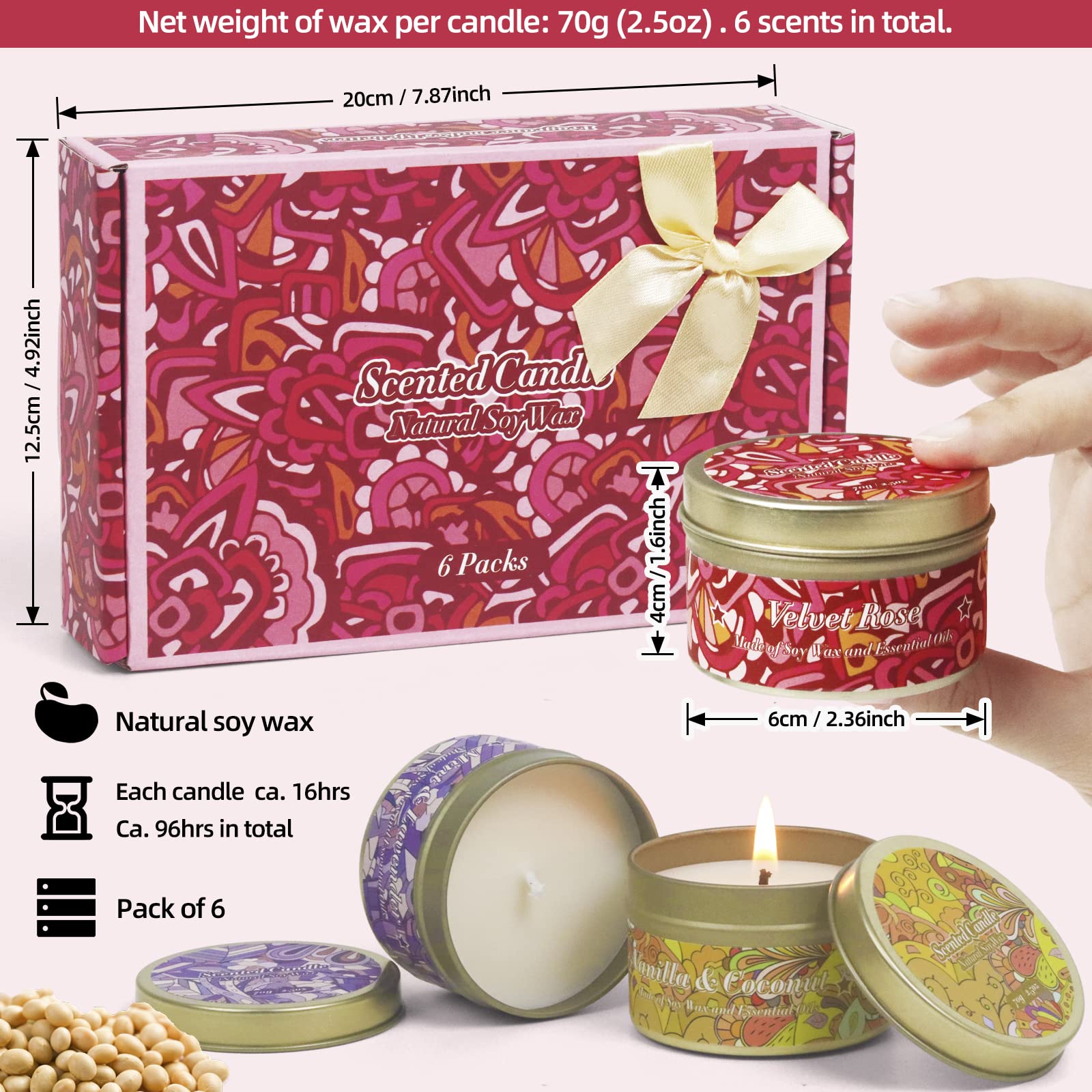 BAUFULLA Scented Candles Set, Soy Wax Candle Long Lasting, Tin Candles for Home Fragrance, Gift Set for Christmas, Women, Mother