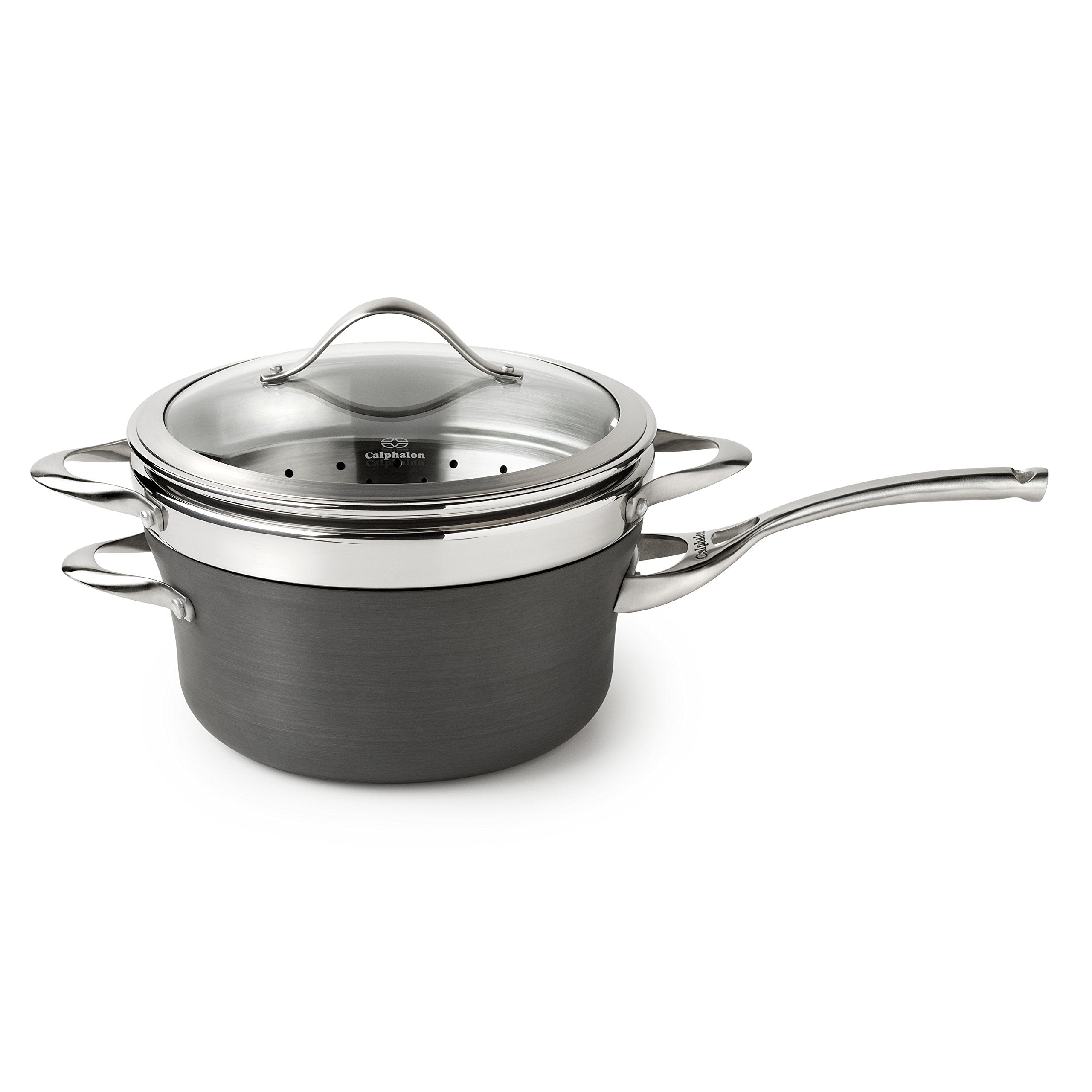 Calphalon Contemporary Hard-Anodized Aluminum Nonstick Cookware, Saucepan With Steamer Insert, 4 1/2-Quart, Black