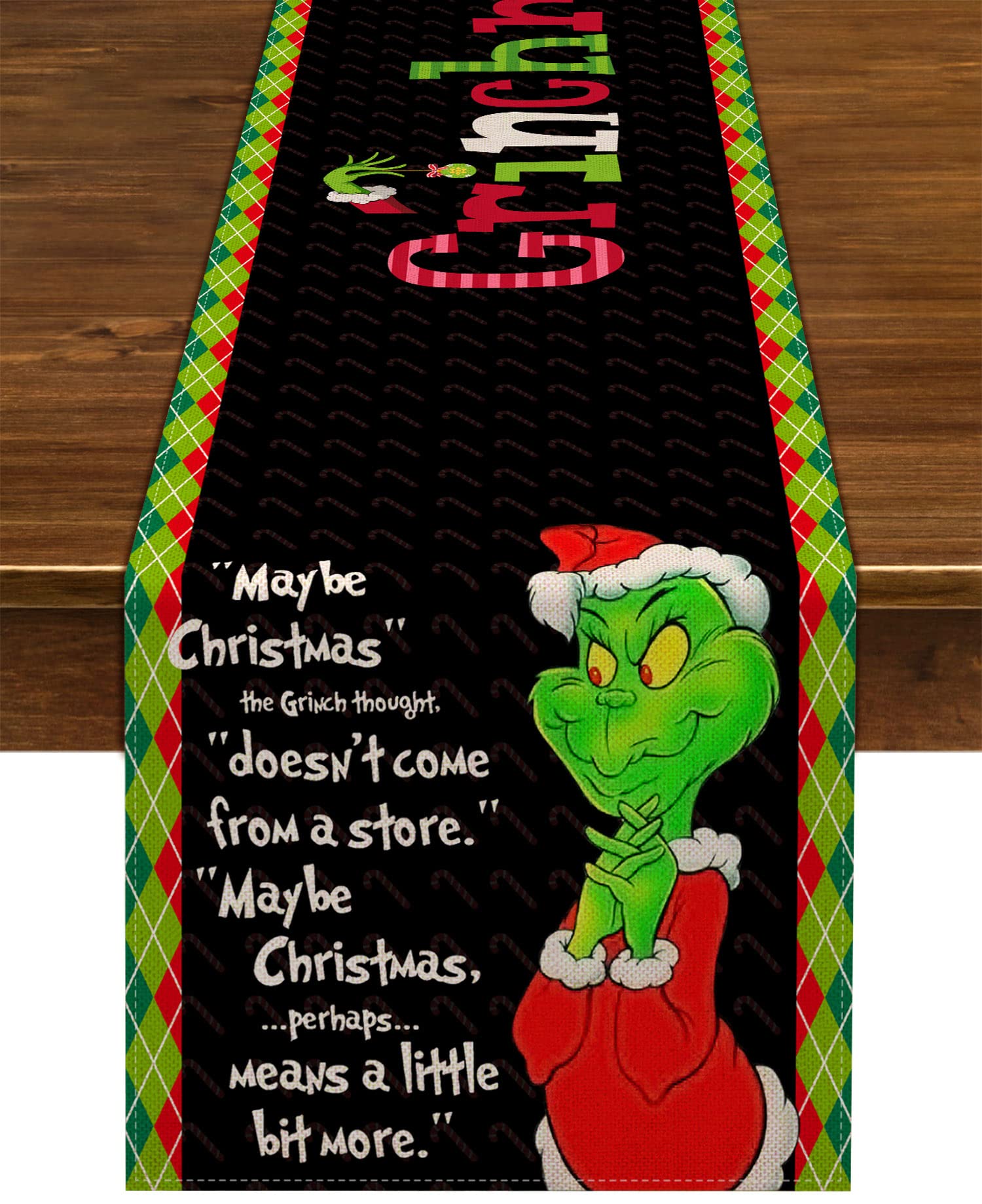Nepnuser Merry Christmas Table Runner Green Elf Winter Holiday Party Decor Xmas Home Kitchen Dining Room Indoor Decoration (Blac