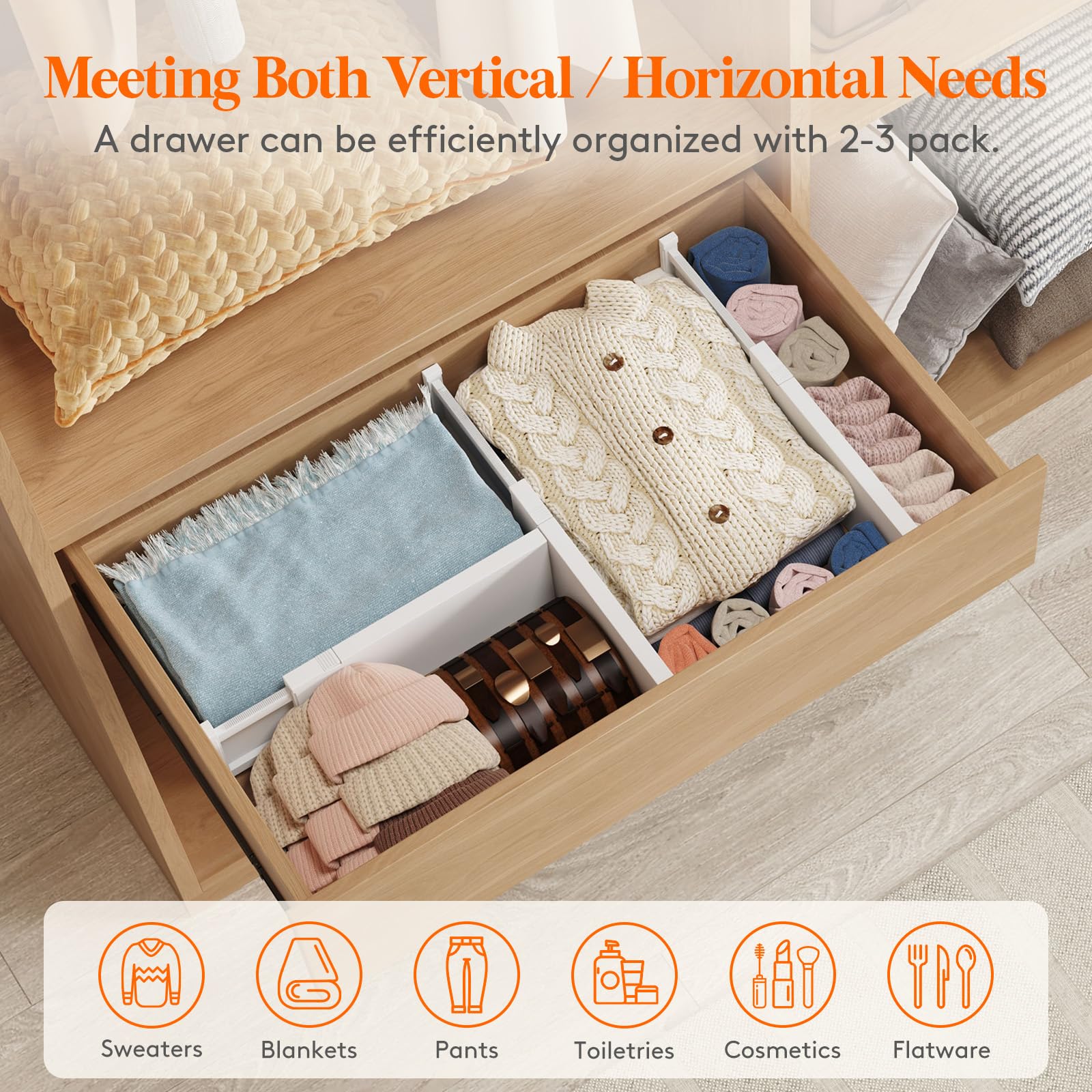 Lifewit 8 Pack Drawer Dividers 5'' High, 13.5-22'' Adjustable Clothes Organizers, Expandable Dresser Separators in Bedroom/Bathr