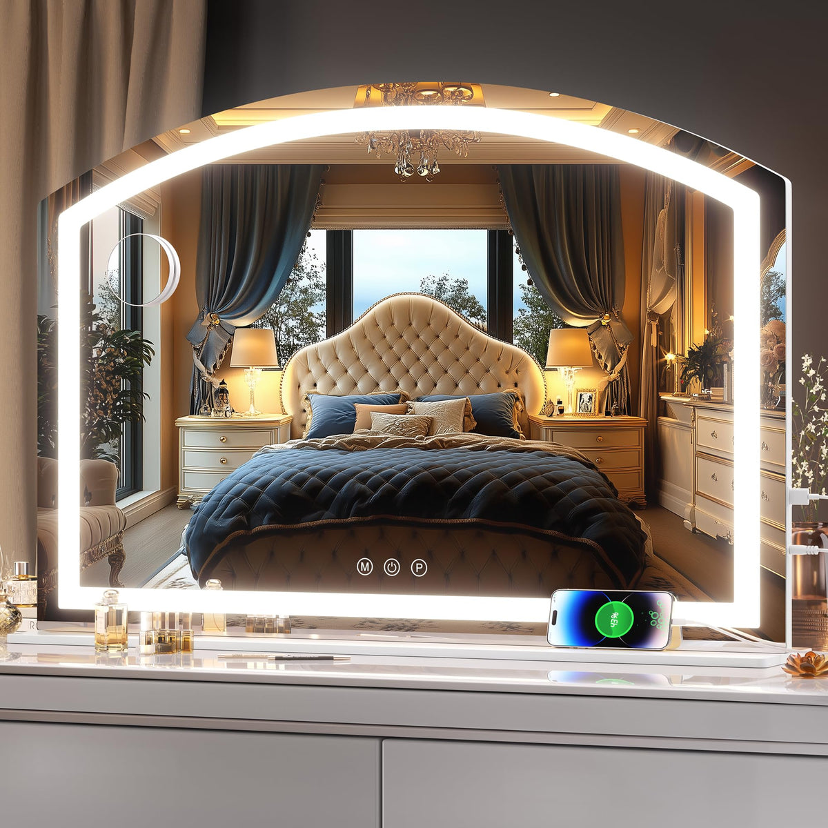 Hasipu Arch Vanity Mirror With Light, 36'' X 24'' Arched Led Makeup Mirror With 10X Magnification, Lighted Makeup Mirror Desktop