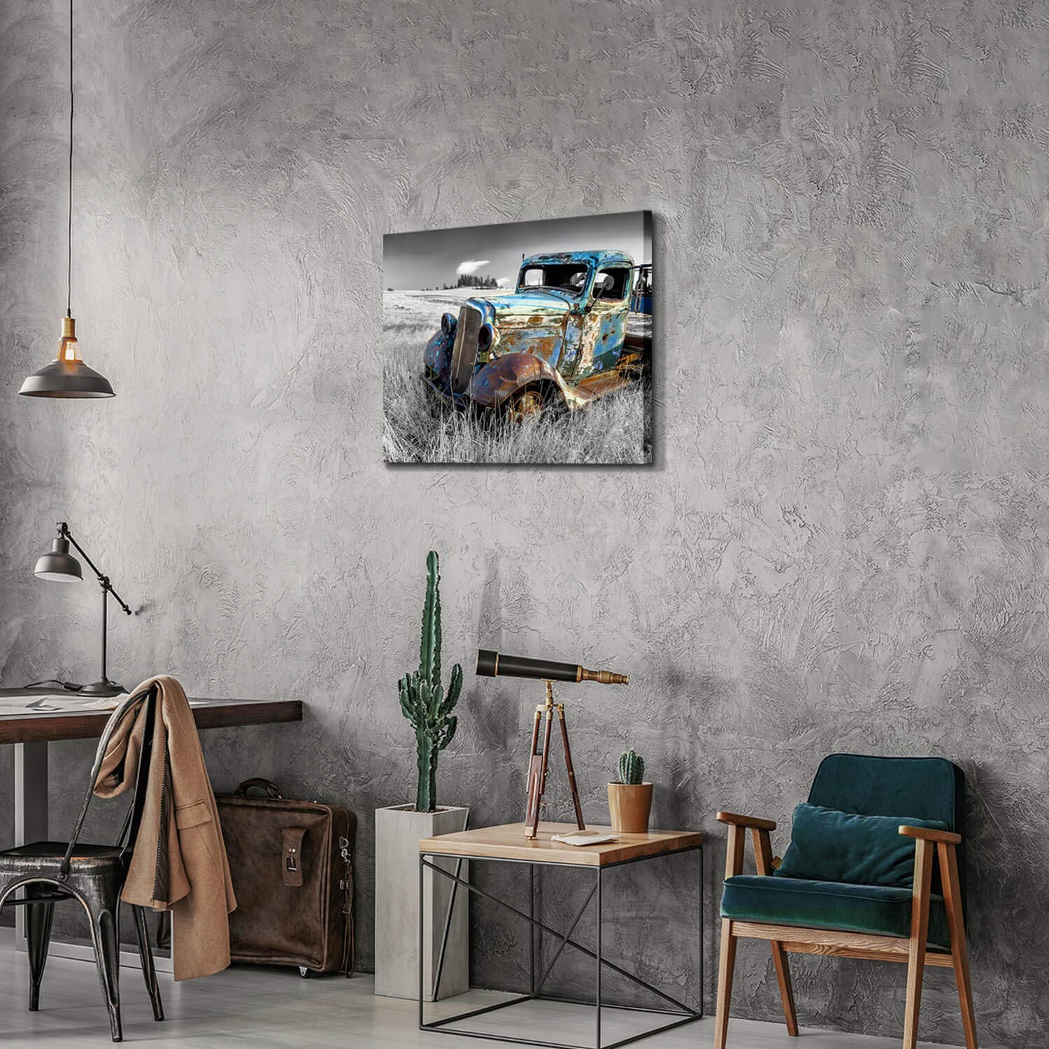 Artistic Path Rusty Car Canvas Wall Art: Old Truck Pictures Paintings Print On Canvas Artwork For Bedrooms (24'' W X 18'' H,Mult