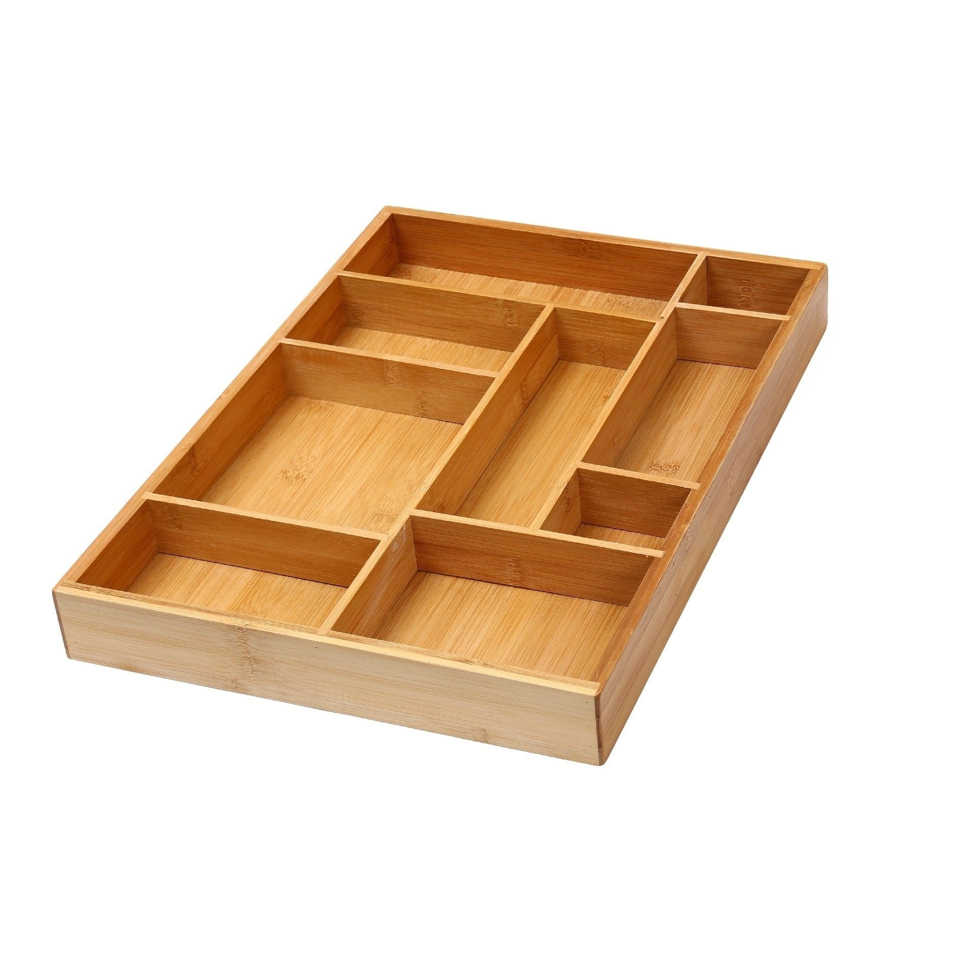 Ybm Home Bamboo Junk Drawer Organizer With 9 Compartment Organization Tray For Sewing, Craft, Office, Bathroom And Kitchen Stora