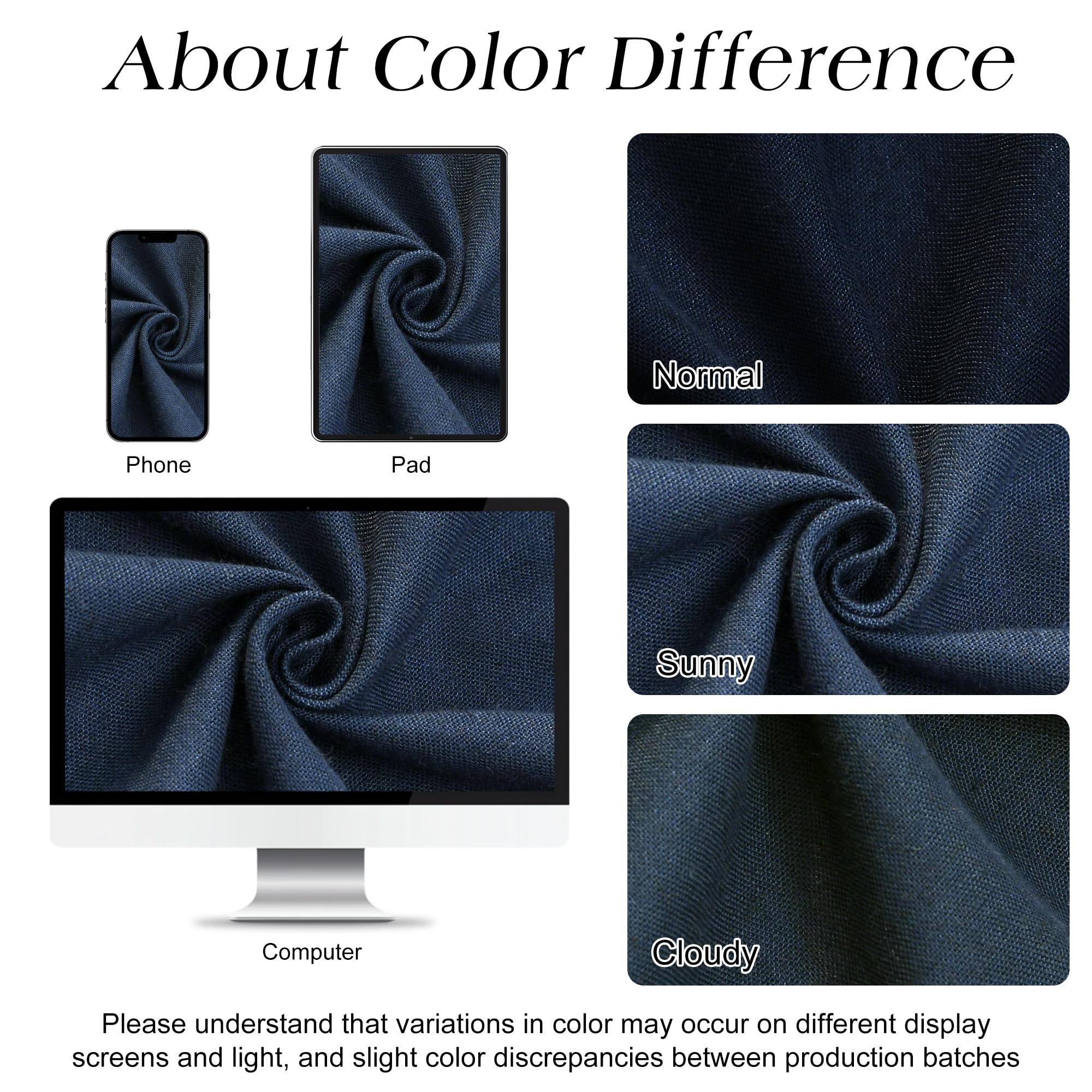 Naturoom Navy Blue Shower Curtain For Bathroom, Linen Textured Weighted Hem Cloth Shower Curtain Set With Hooks, Simple Hotel Lu