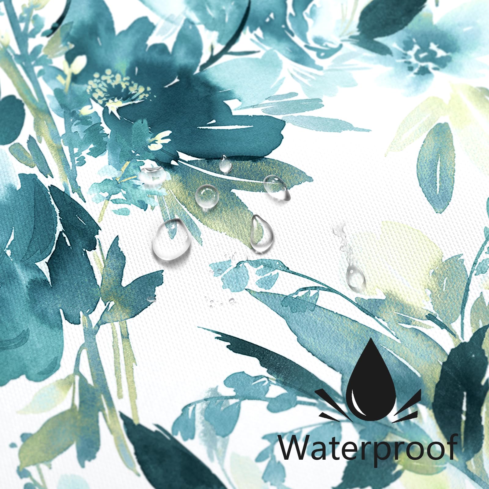 Mayzus Small Stall Shower Curtain 36 X 72 Inch, Half Narrow Watercolor Floral Fabric Shower Curtain, Teal Blue Modern Abstract F