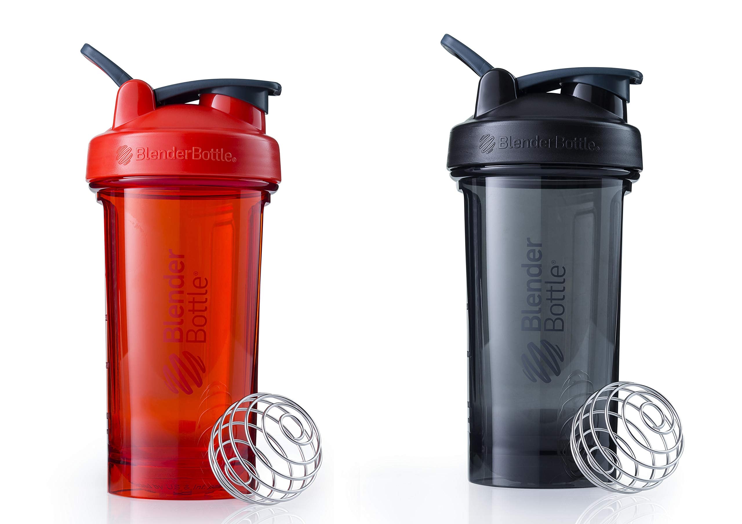 Blenderbottle Pro Series Shaker Bottle Blenderball Rounded Base With Spoutguard, 24 Ounce, 2-Pack (Black - Orange)