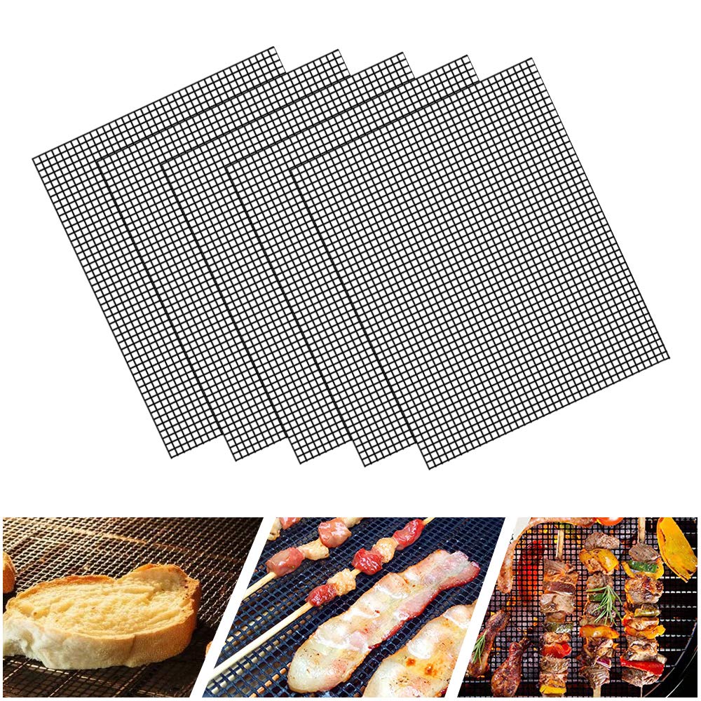 LOOCH BBQ Mesh Grill Mat Set of 5 - Heavy Duty Nonstick Mesh Grilling Mats & Barbecue Accessories - Reusable and Easy to Clean - Works on Gas  Charcoal  Electric Grill and More - 15.75 x 13 Inch